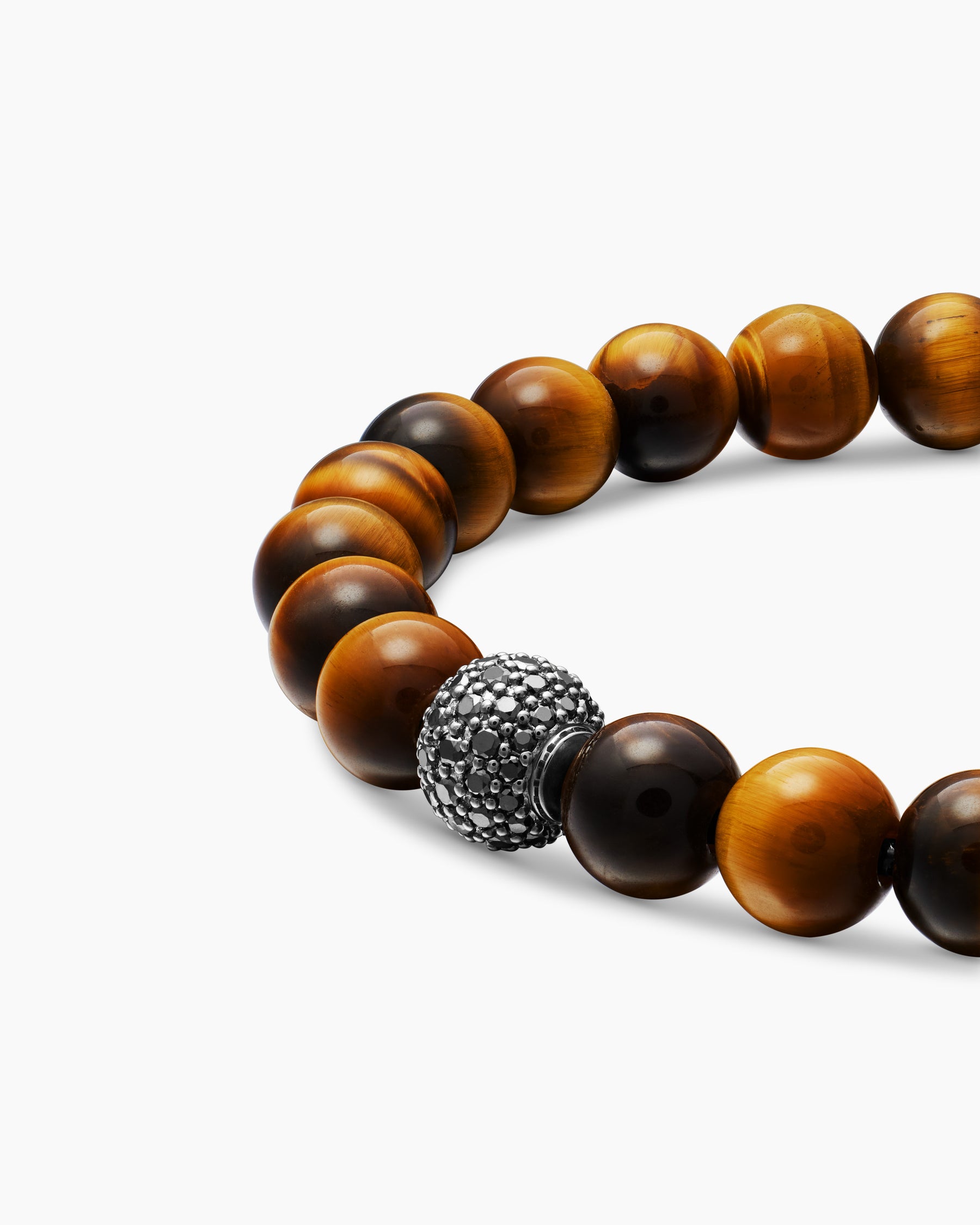 Spiritual Beads Bracelet in Sterling Silver with Tiger's Eye and Pavé Black Diamond Station, 8mm - Image 7