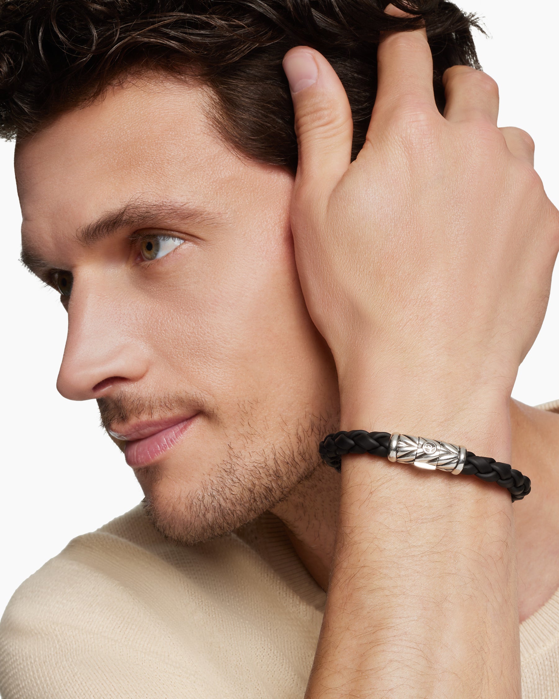 Chevron Bracelet in Black Rubber and Sterling Silver, 8mm - Image 7