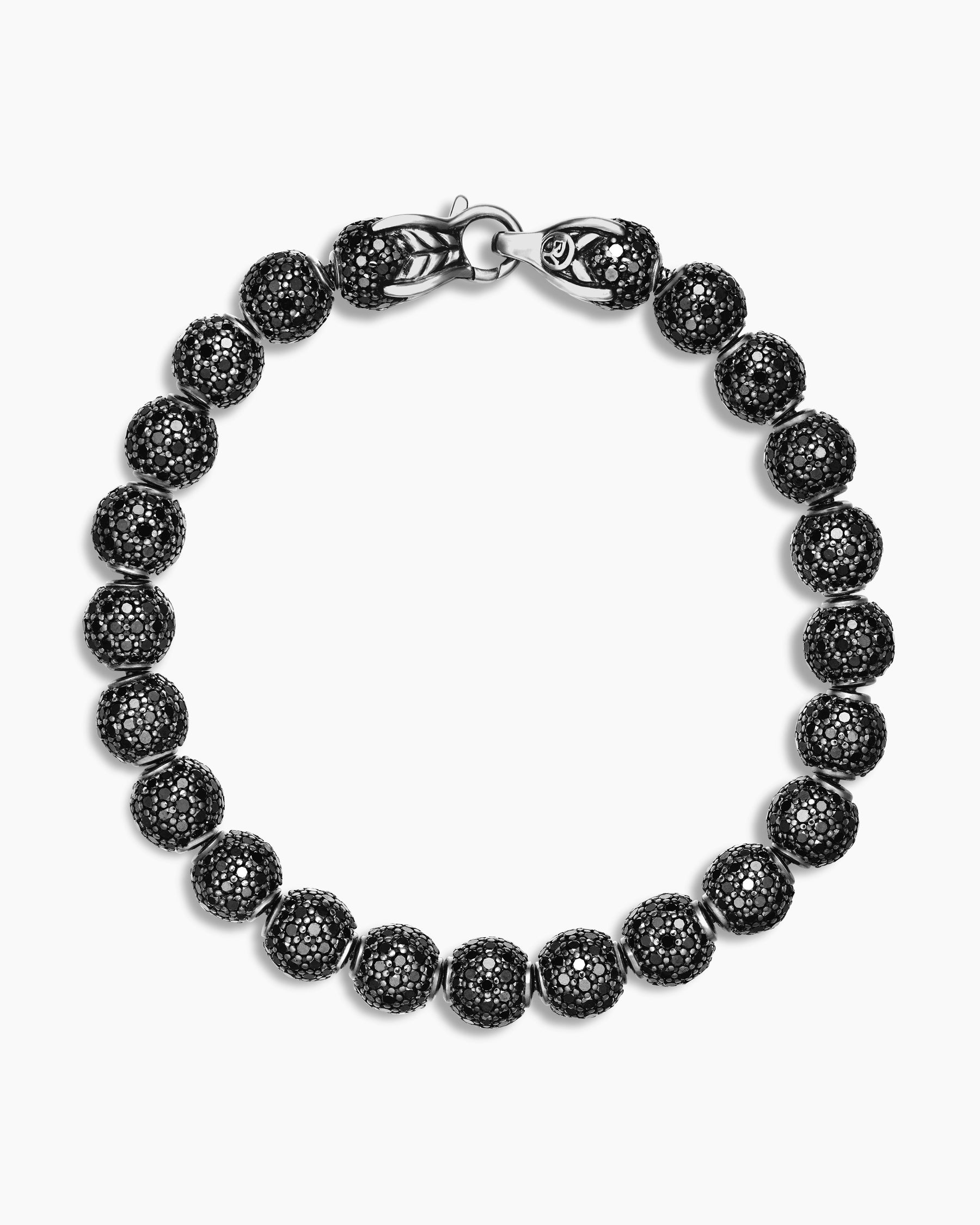 Spiritual Beads Bracelet in Sterling Silver with Pavé Black Diamonds, 8mm - Image 3