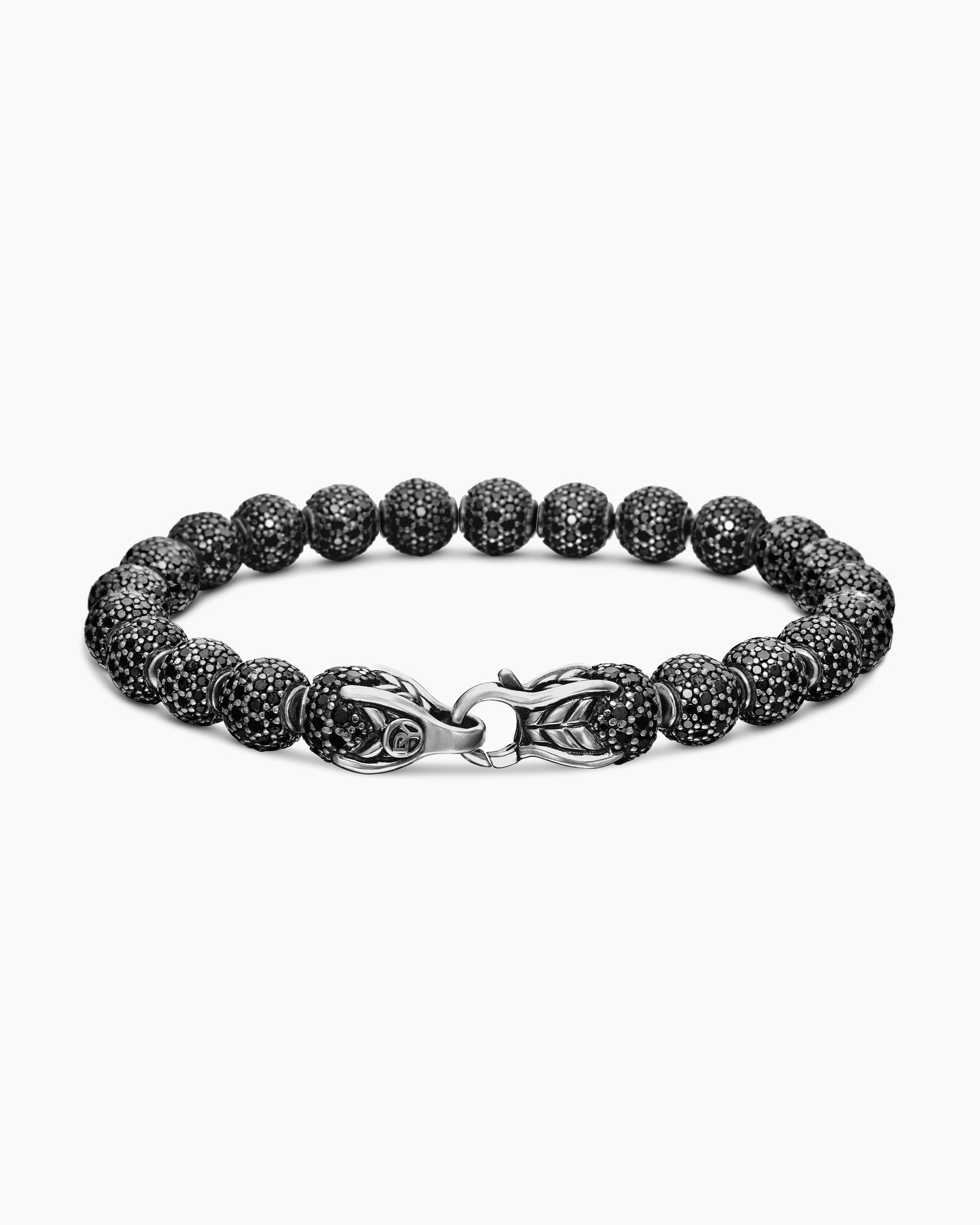 Spiritual Beads Bracelet in Sterling Silver with Pavé Black Diamonds, 8mm - Image 5