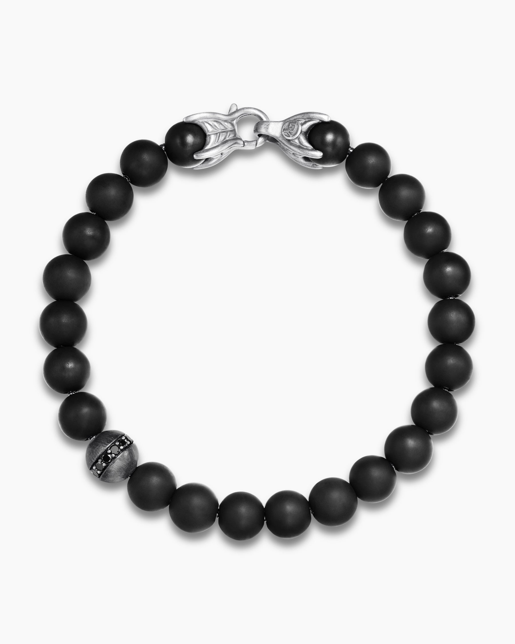 Spiritual Beads Bracelet in Sterling Silver with Black Onyx and Pavé Black Diamond Accent, 8mm - Image 3