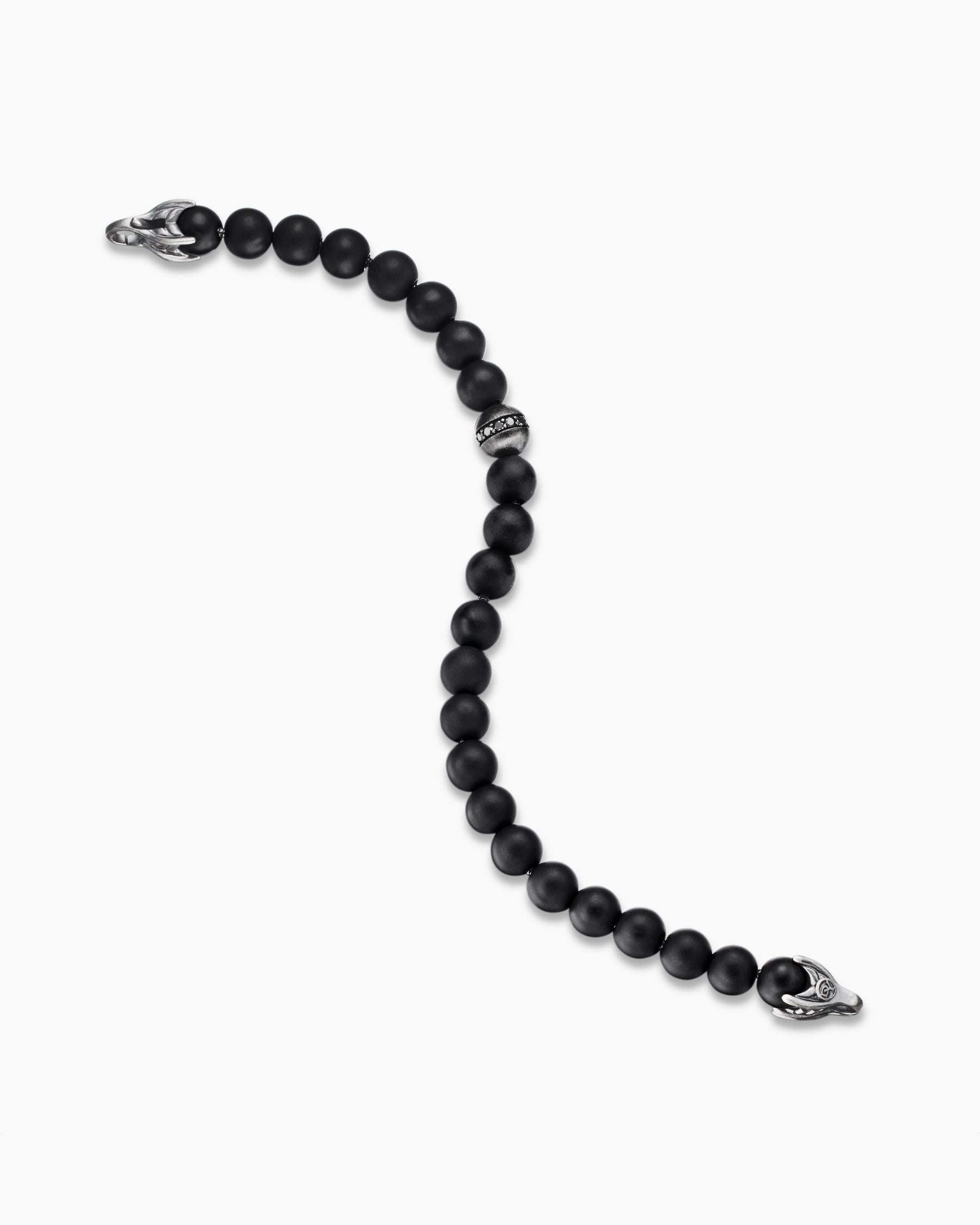 Spiritual Beads Bracelet in Sterling Silver with Black Onyx and Pavé Black Diamond Accent, 8mm - Image 4
