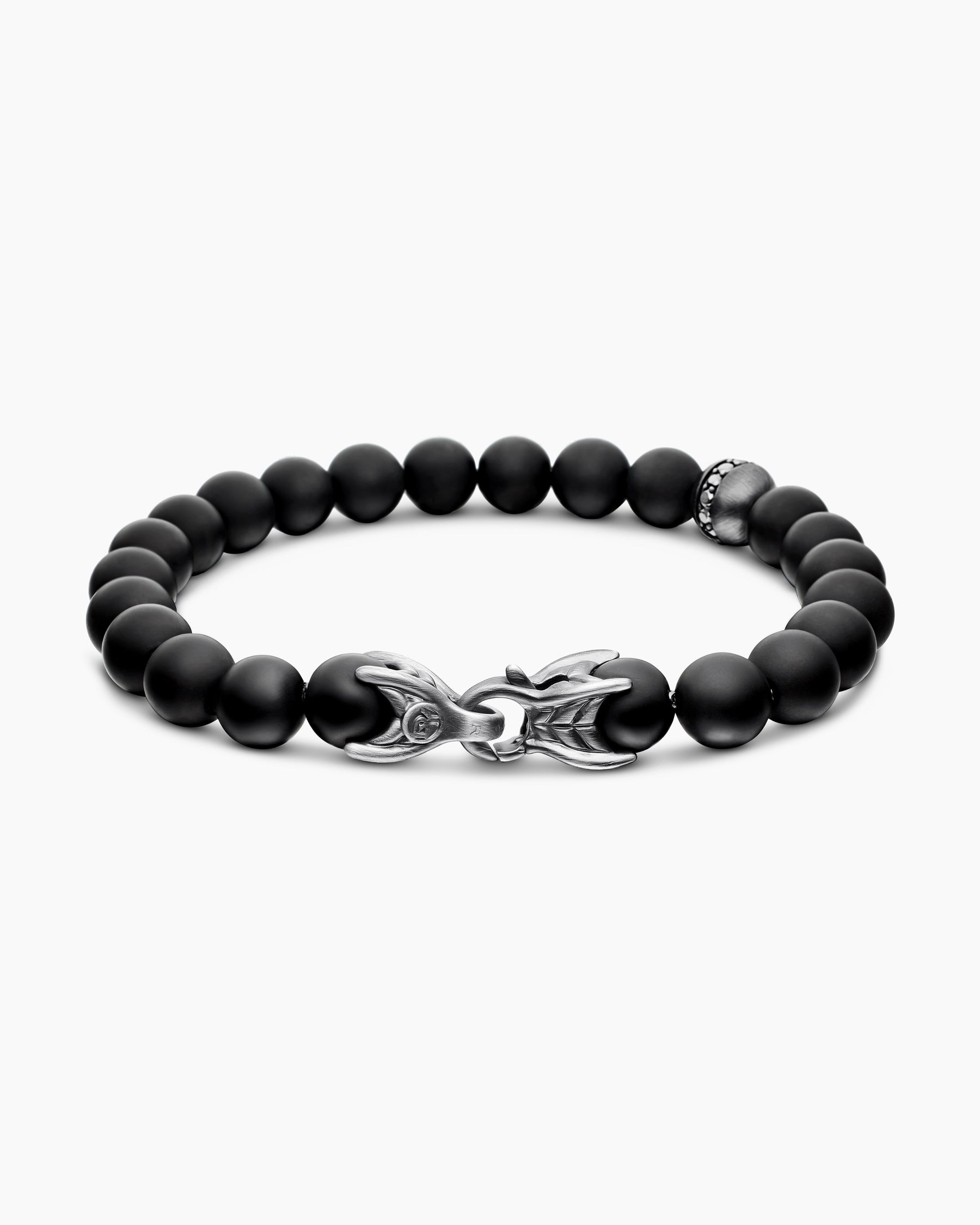 Spiritual Beads Bracelet in Sterling Silver with Black Onyx and Pavé Black Diamond Accent, 8mm - Image 5