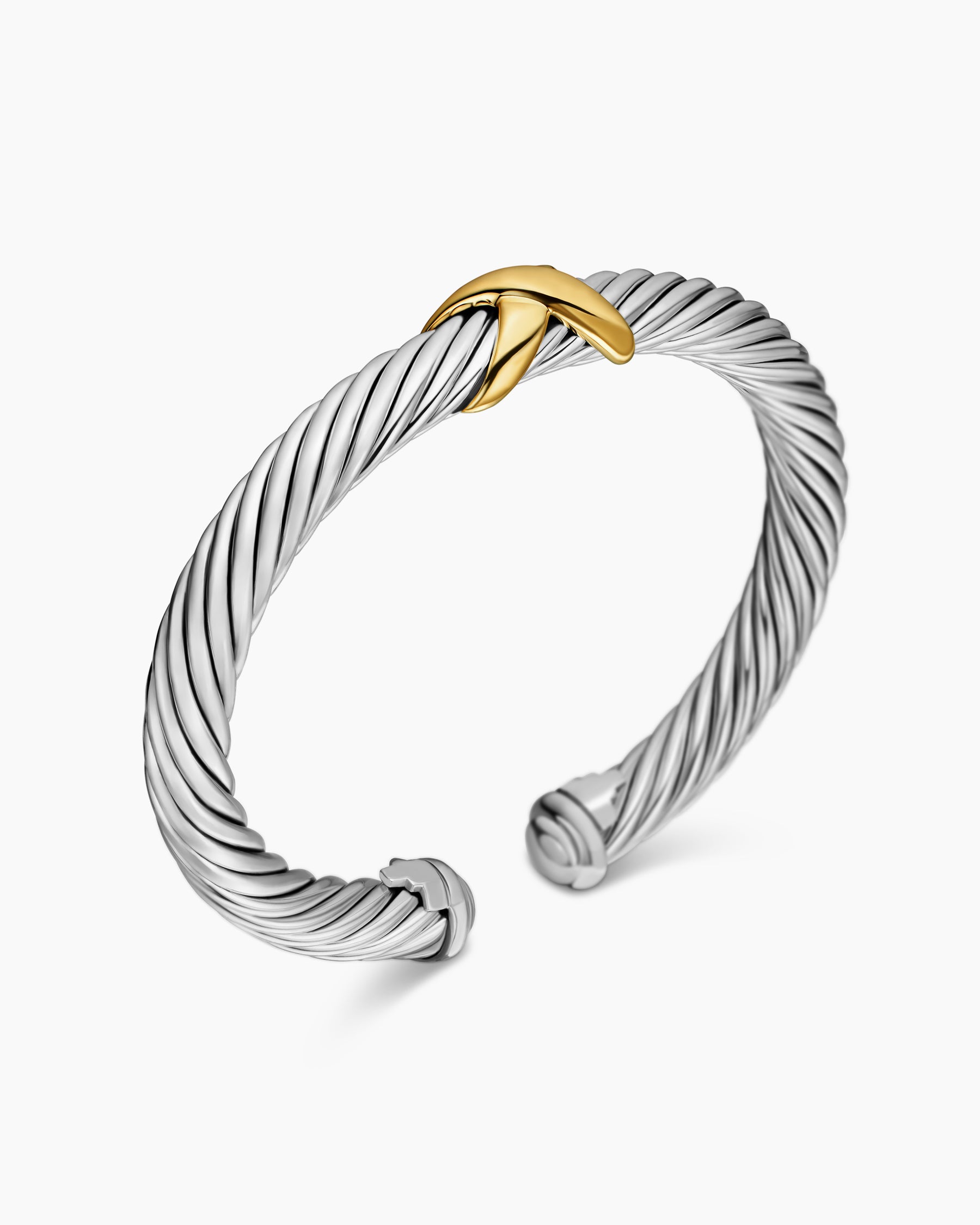 X Classic Cable Station Bracelet in Sterling Silver with 14K Yellow Gold, 7mm - Image 3
