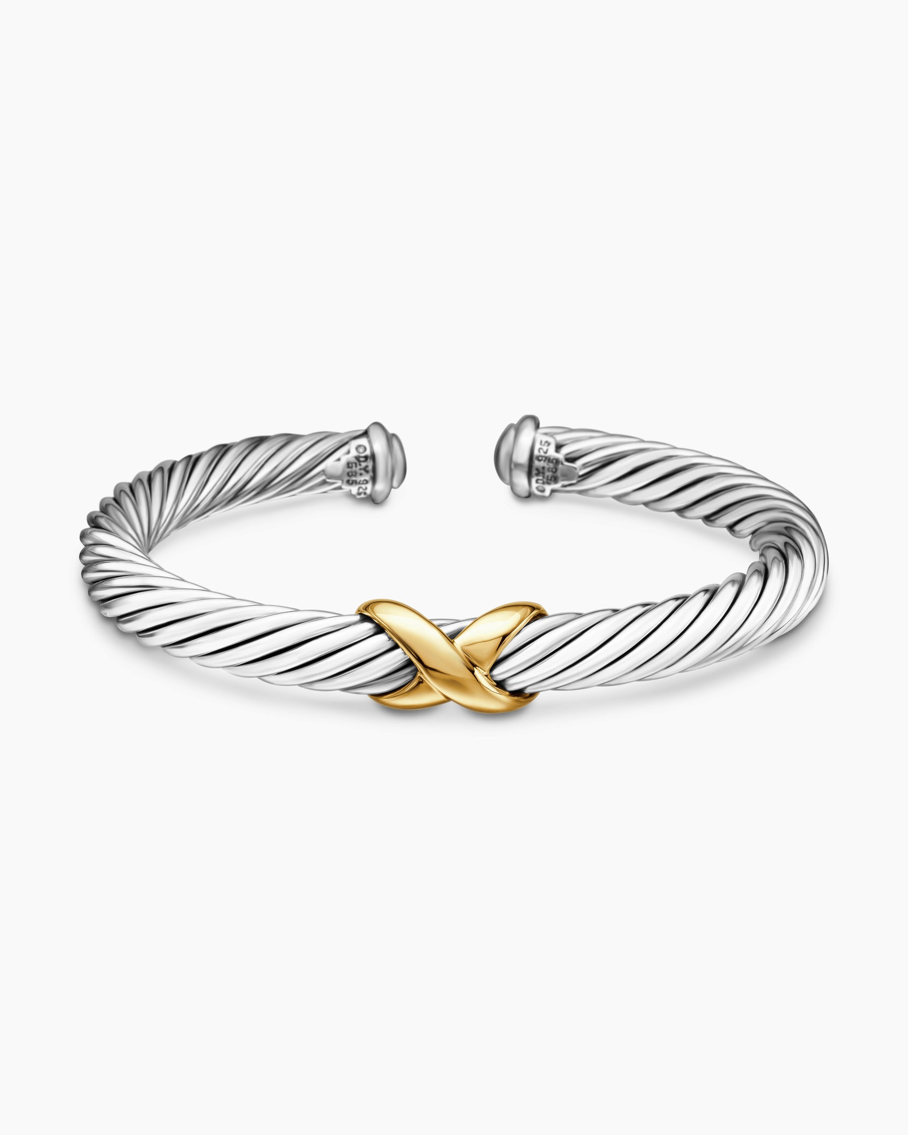 X Classic Cable Station Bracelet in Sterling Silver with 14K Yellow Gold, 7mm - Image 4