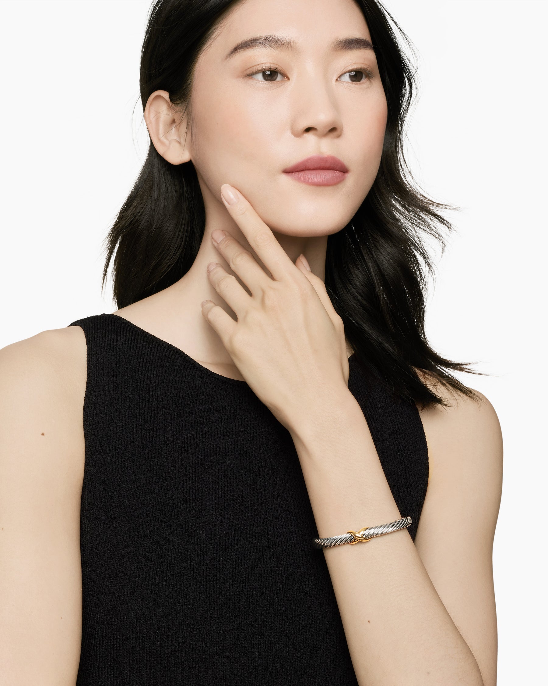 Alternative view of X Classic Cable Station Bracelet in Sterling Silver with 14K Yellow Gold, 7mm