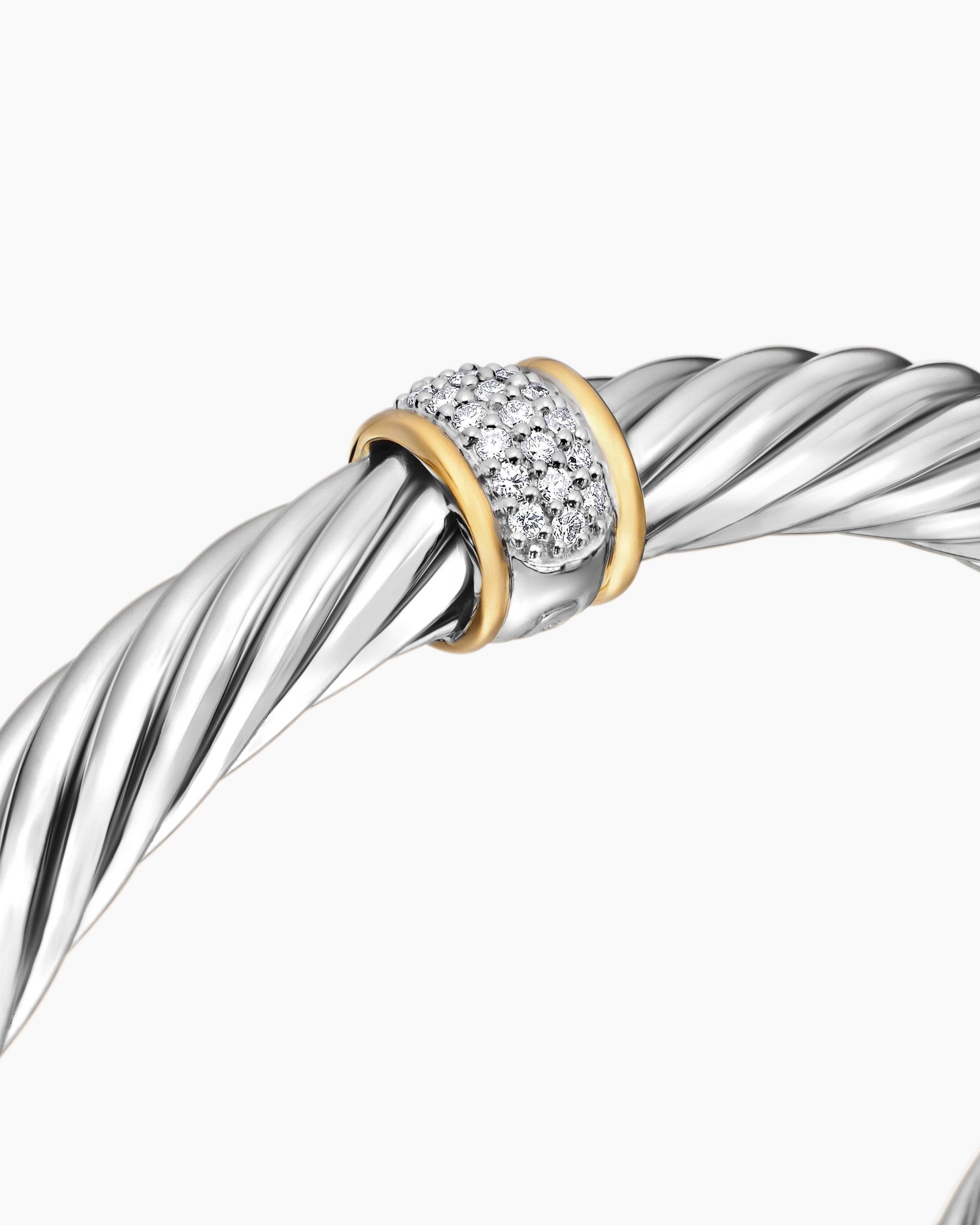 Classic Cable Station Bracelet in Sterling Silver with 18K Yellow Gold and Pavé Diamonds, 7mm - Image 5