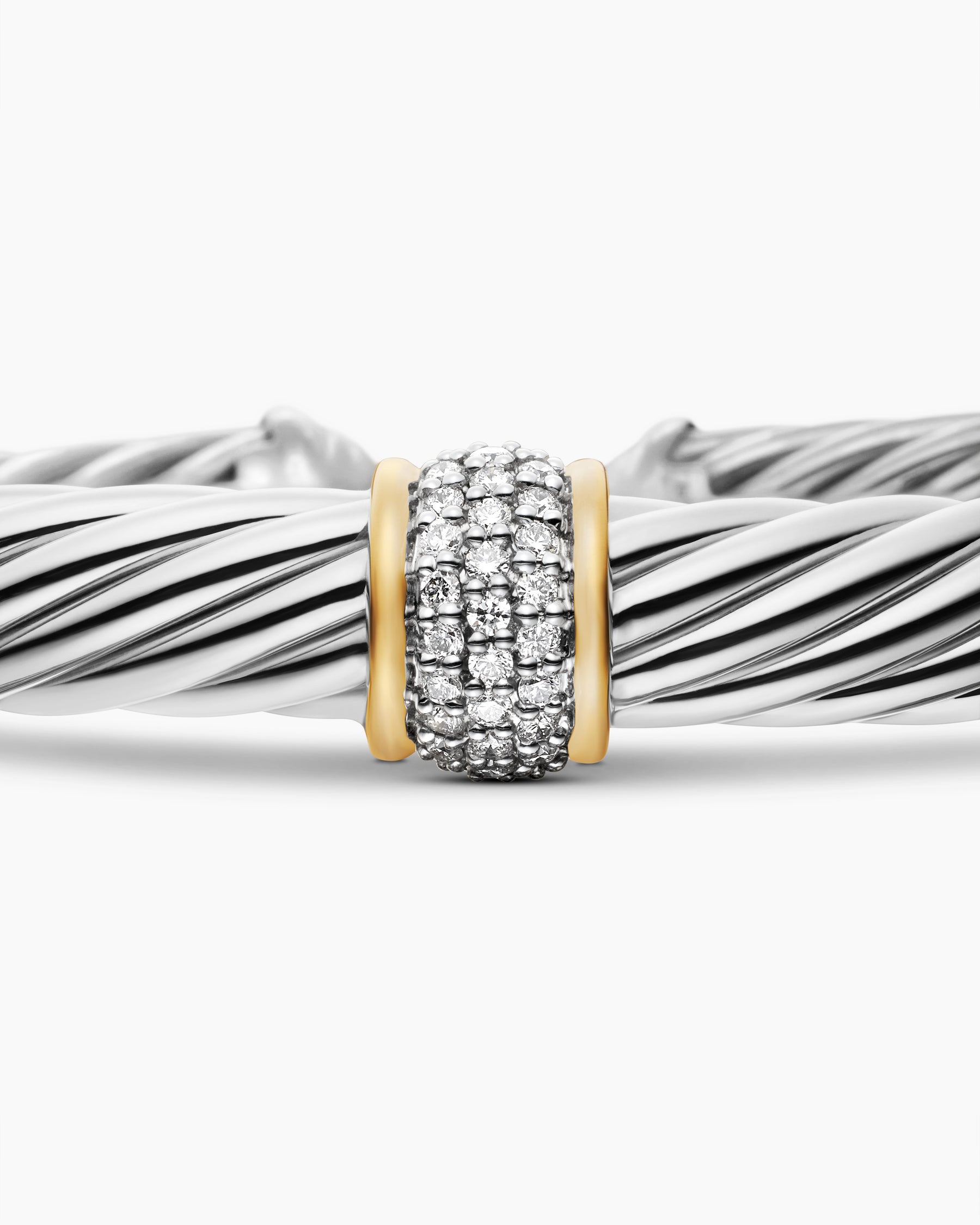 Classic Cable Station Bracelet in Sterling Silver with 18K Yellow Gold and Pavé Diamonds, 7mm - Image 6