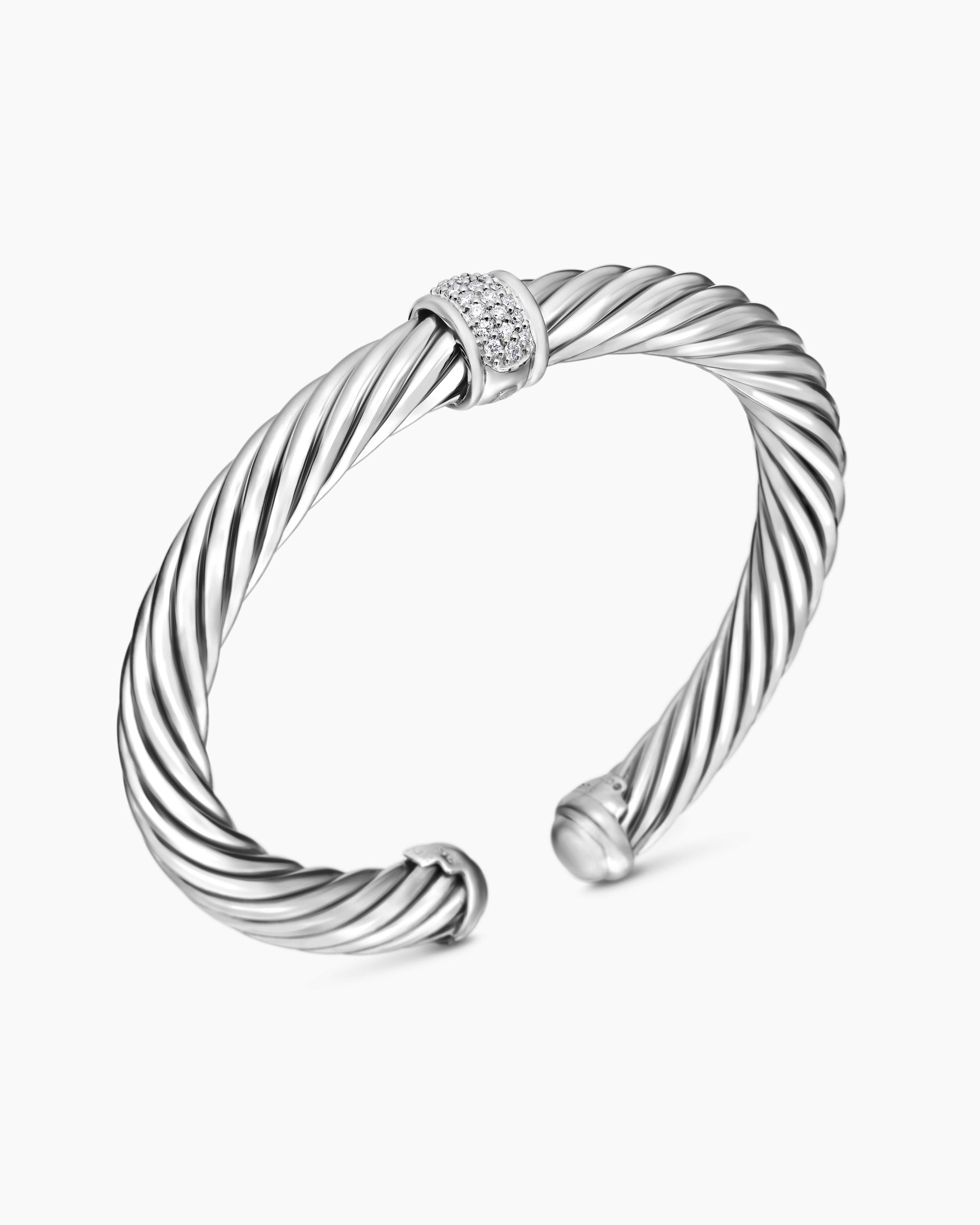 Classic Cable Station Bracelet in Sterling Silver with Pavé Diamonds, 7mm - Image 3