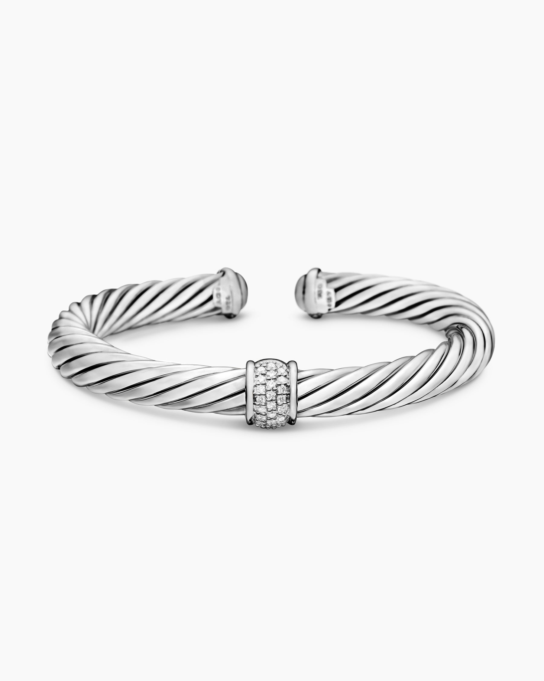Classic Cable Station Bracelet in Sterling Silver with Pavé Diamonds, 7mm - Image 4