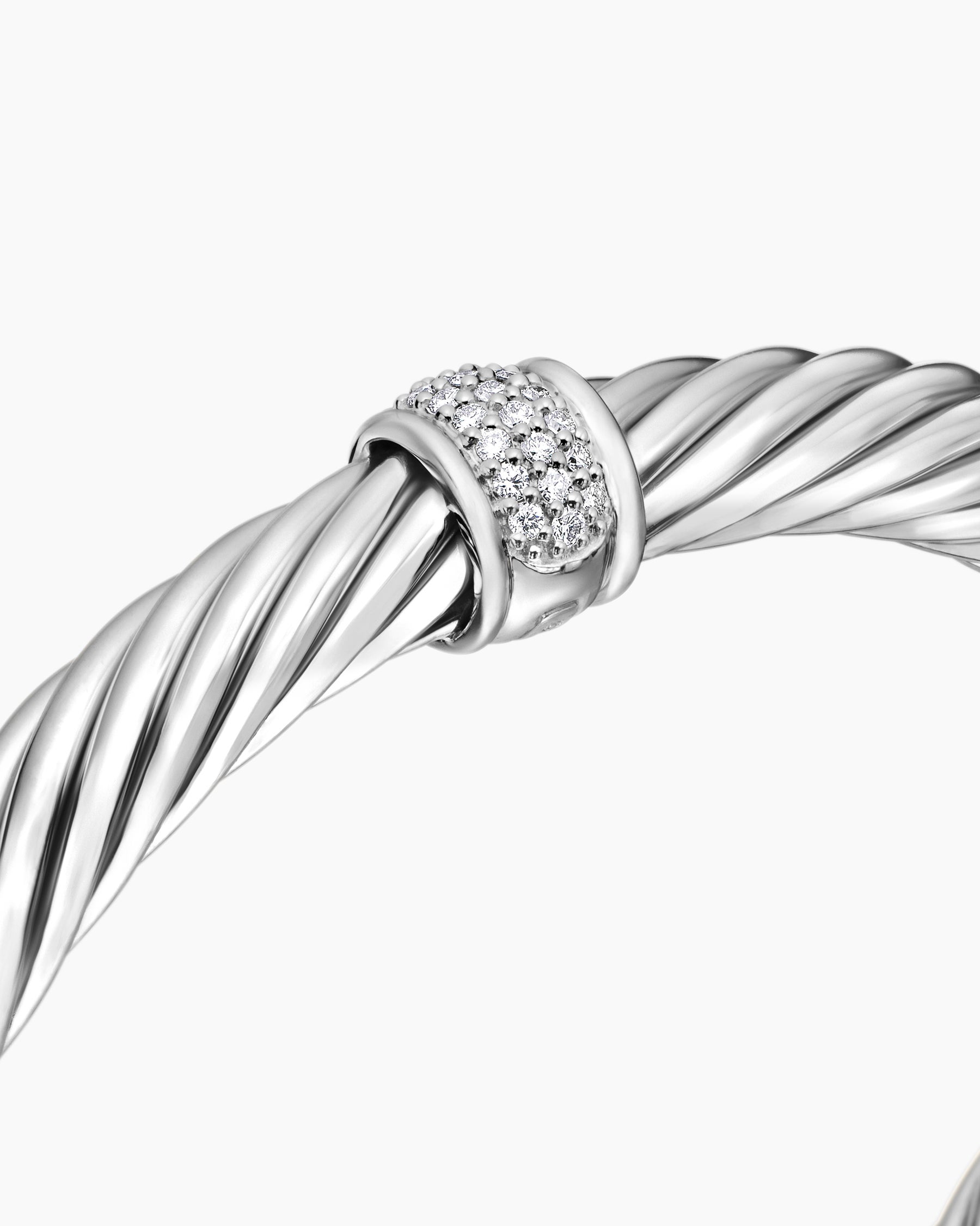 Classic Cable Station Bracelet in Sterling Silver with Pavé Diamonds, 7mm - Image 5