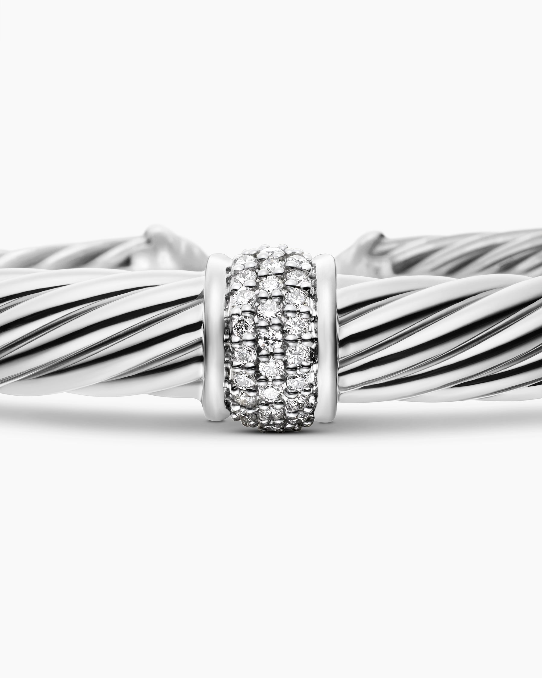 Classic Cable Station Bracelet in Sterling Silver with Pavé Diamonds, 7mm - Image 6