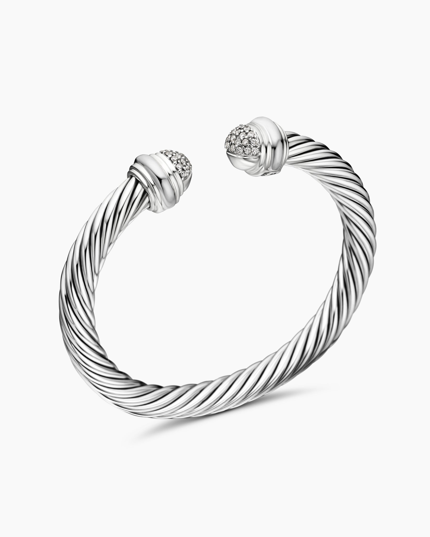 Classic Cable Bracelet in Sterling Silver with Pavé Diamond Domes, 7mm - Image 3