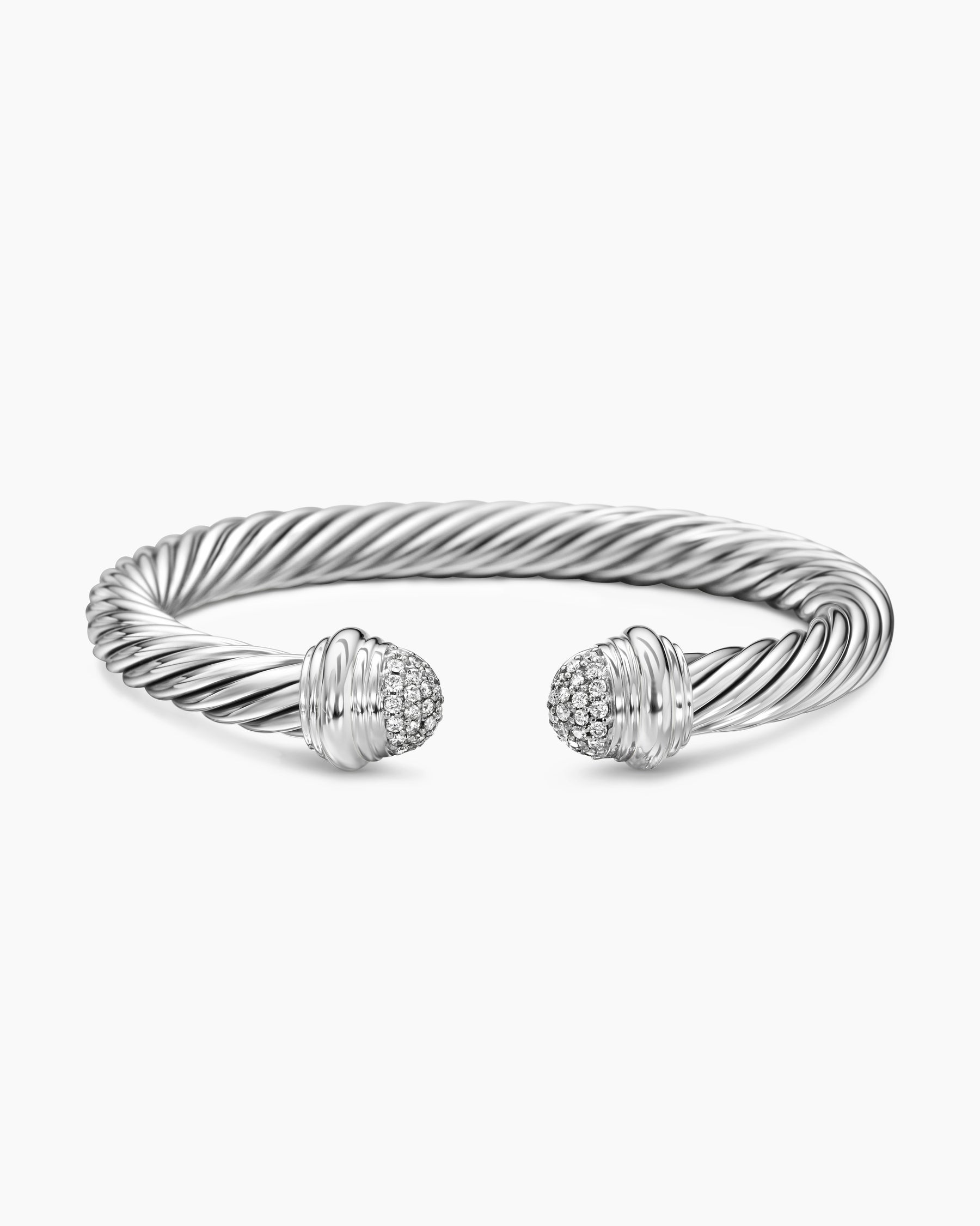 Classic Cable Bracelet in Sterling Silver with Pavé Diamond Domes, 7mm - Image 4