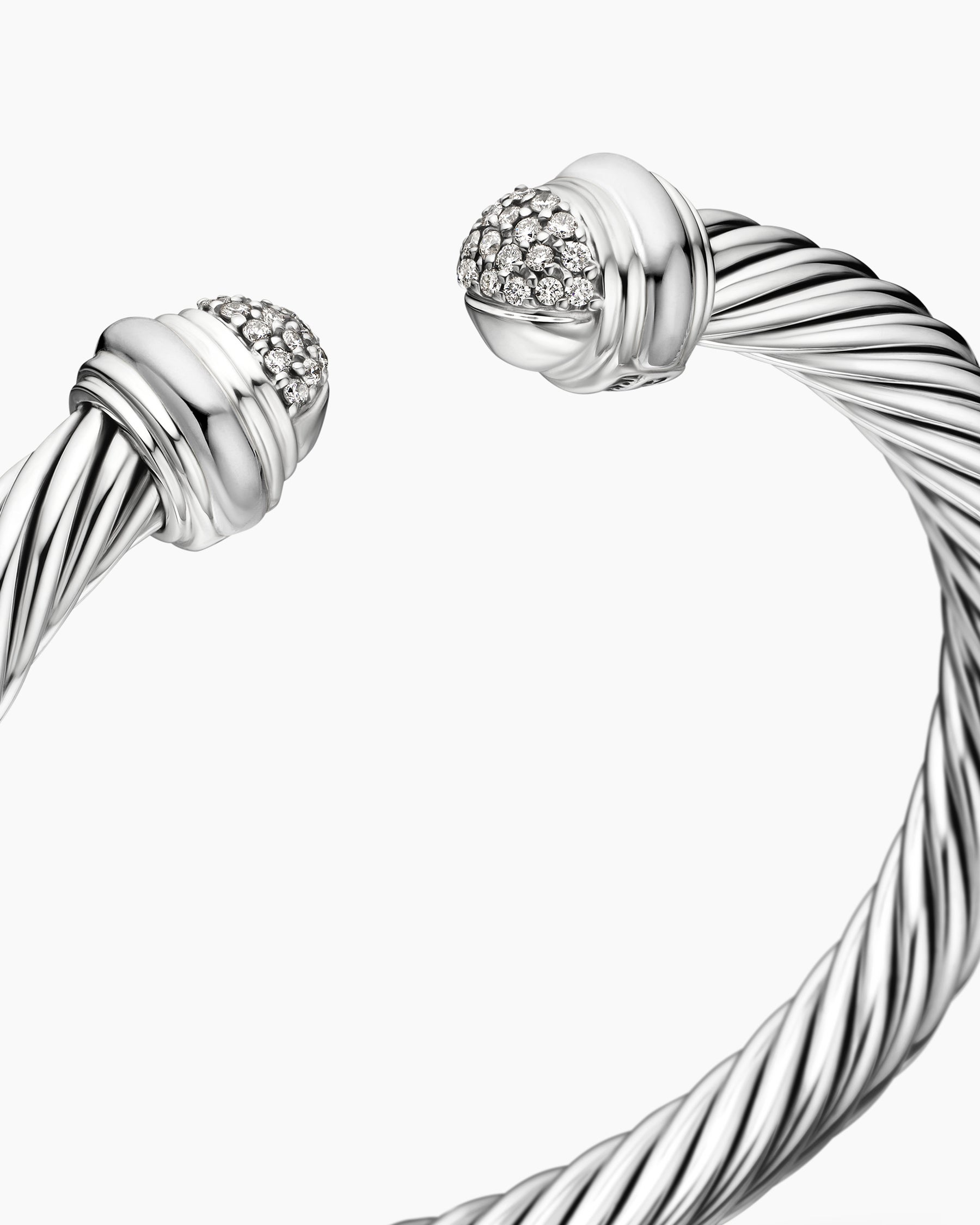 Classic Cable Bracelet in Sterling Silver with Pavé Diamond Domes, 7mm - Image 5