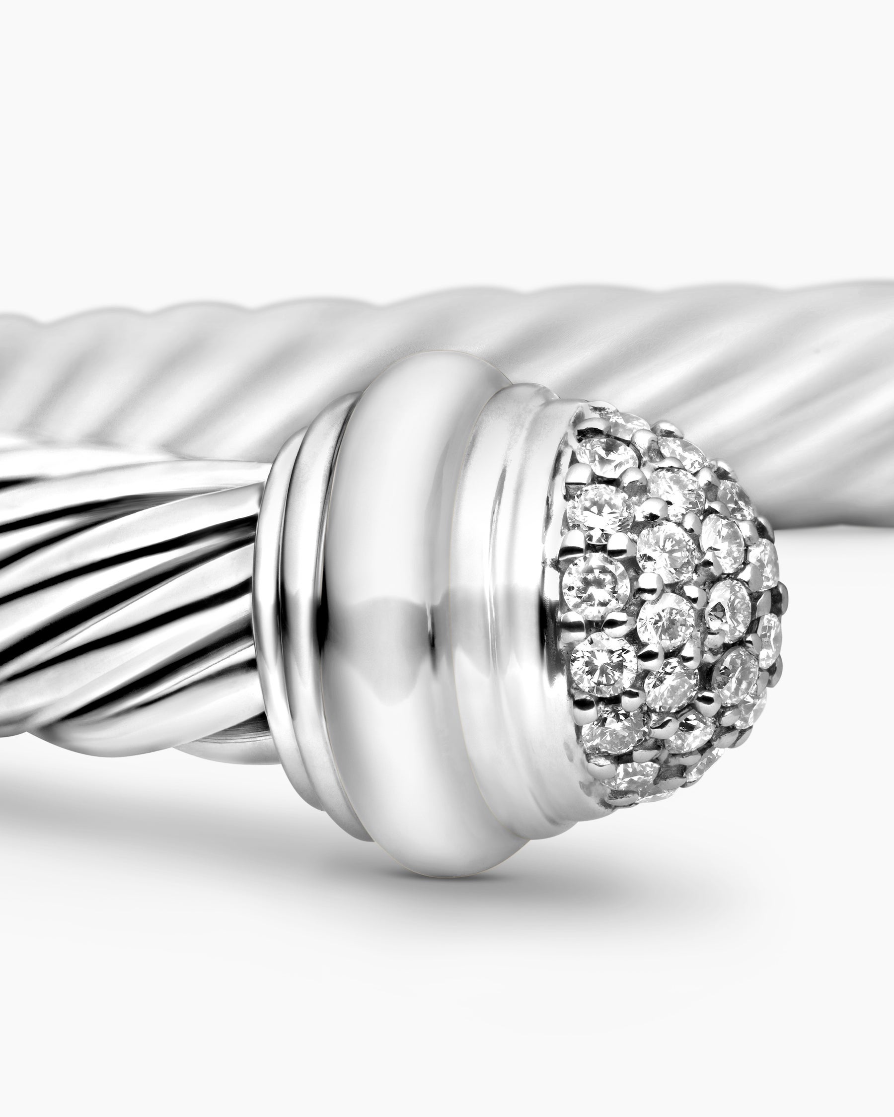 Classic Cable Bracelet in Sterling Silver with Pavé Diamond Domes, 7mm - Image 6