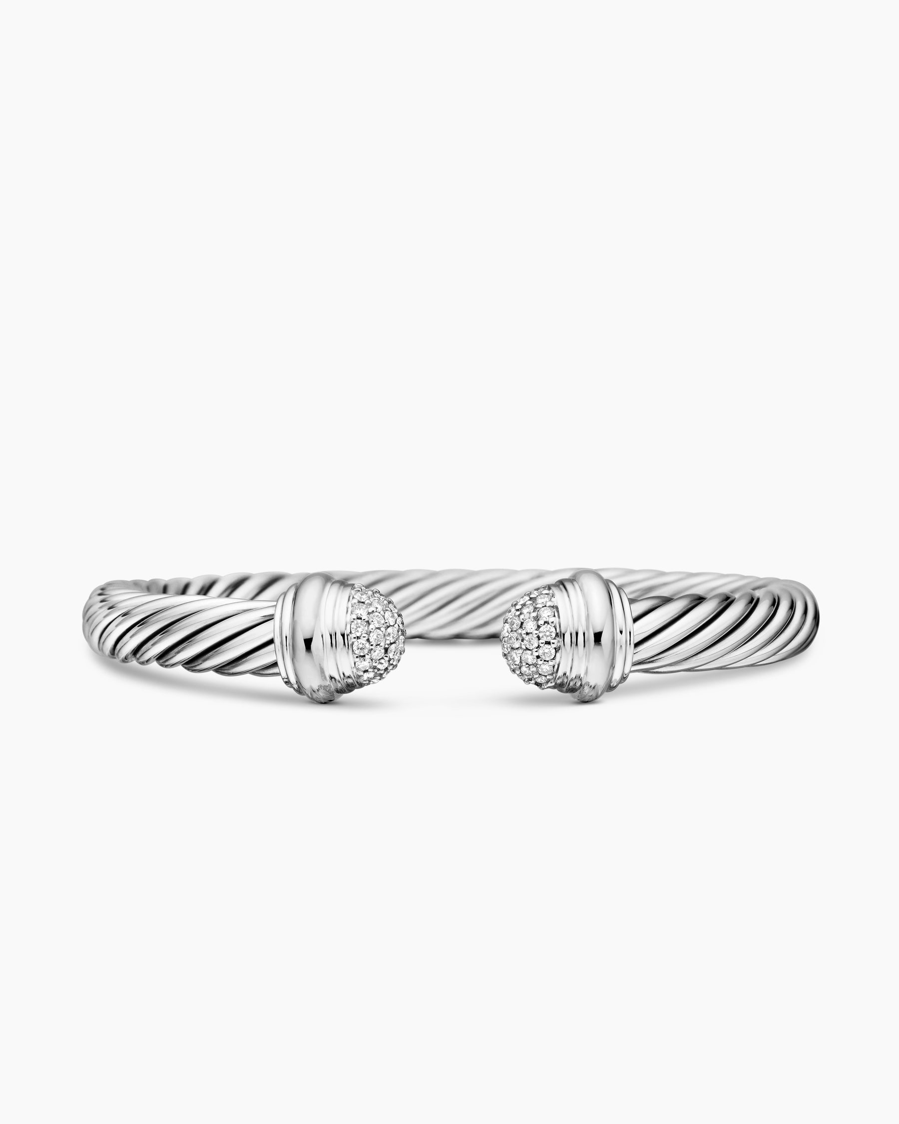 Classic Cable Bracelet in Sterling Silver with Pavé Diamond Domes, 7mm