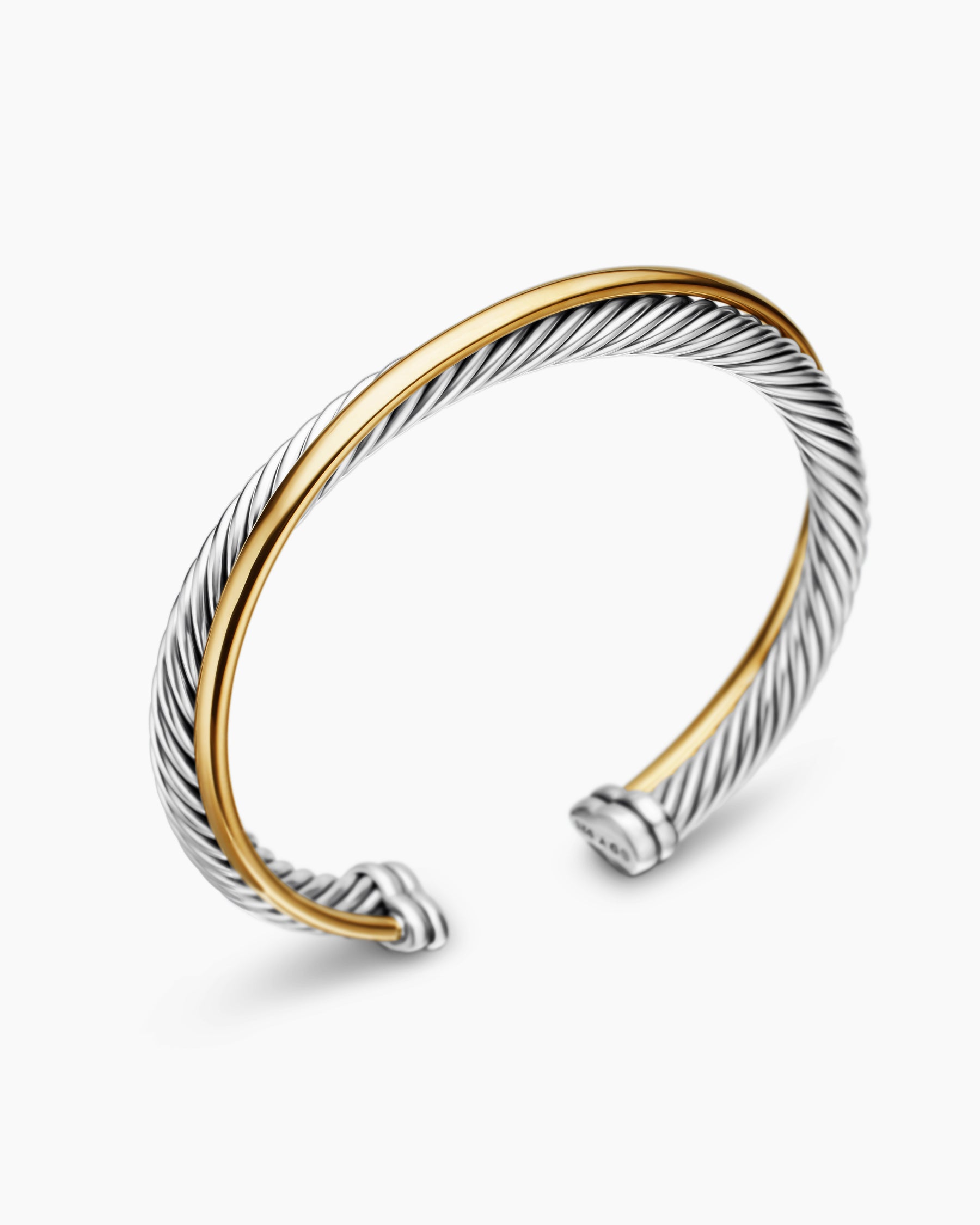 Crossover Two Row Cuff Bracelet in Sterling Silver with 18K Yellow Gold, 5mm - Image 3