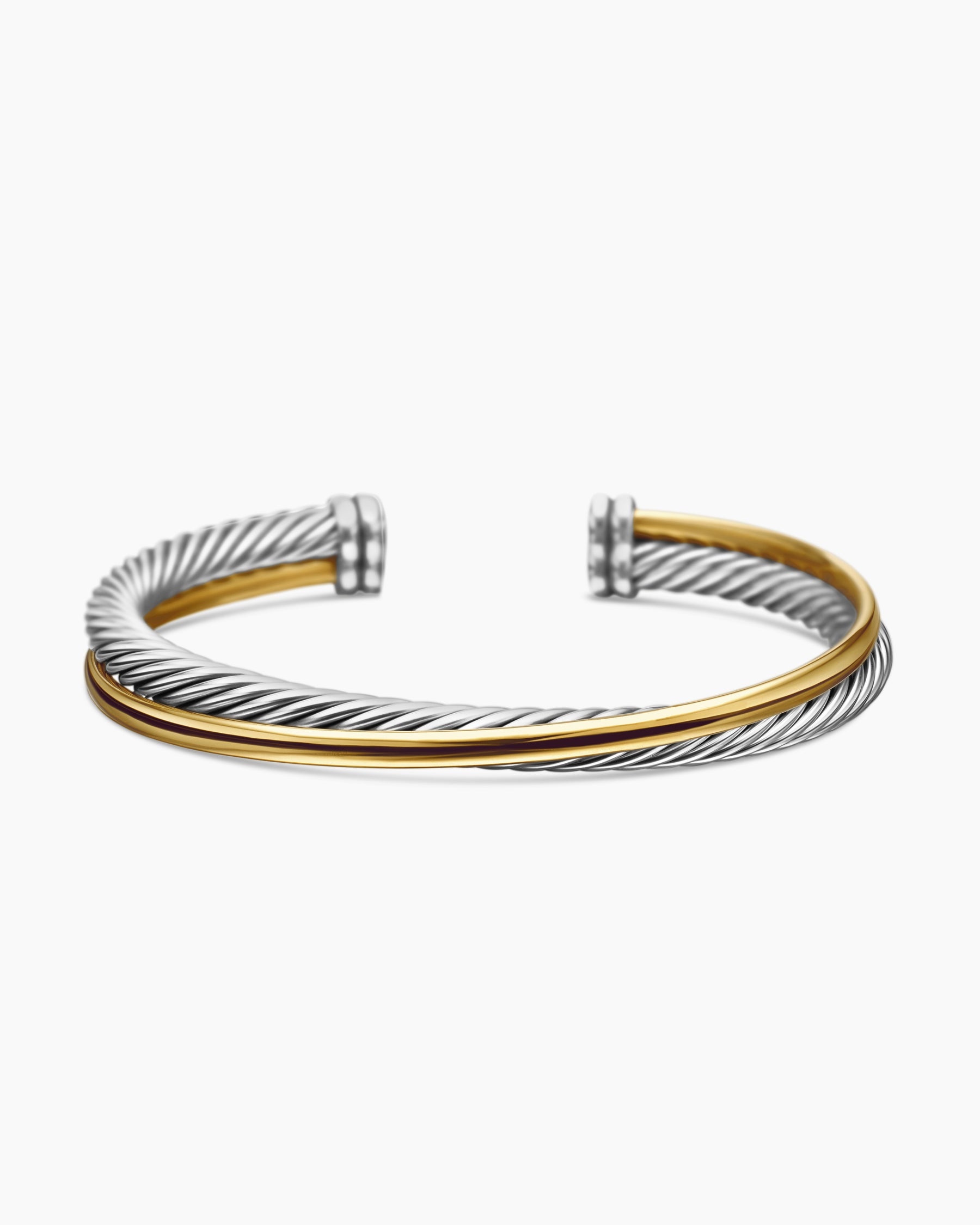 Crossover Two Row Cuff Bracelet in Sterling Silver with 18K Yellow Gold, 5mm - Image 4