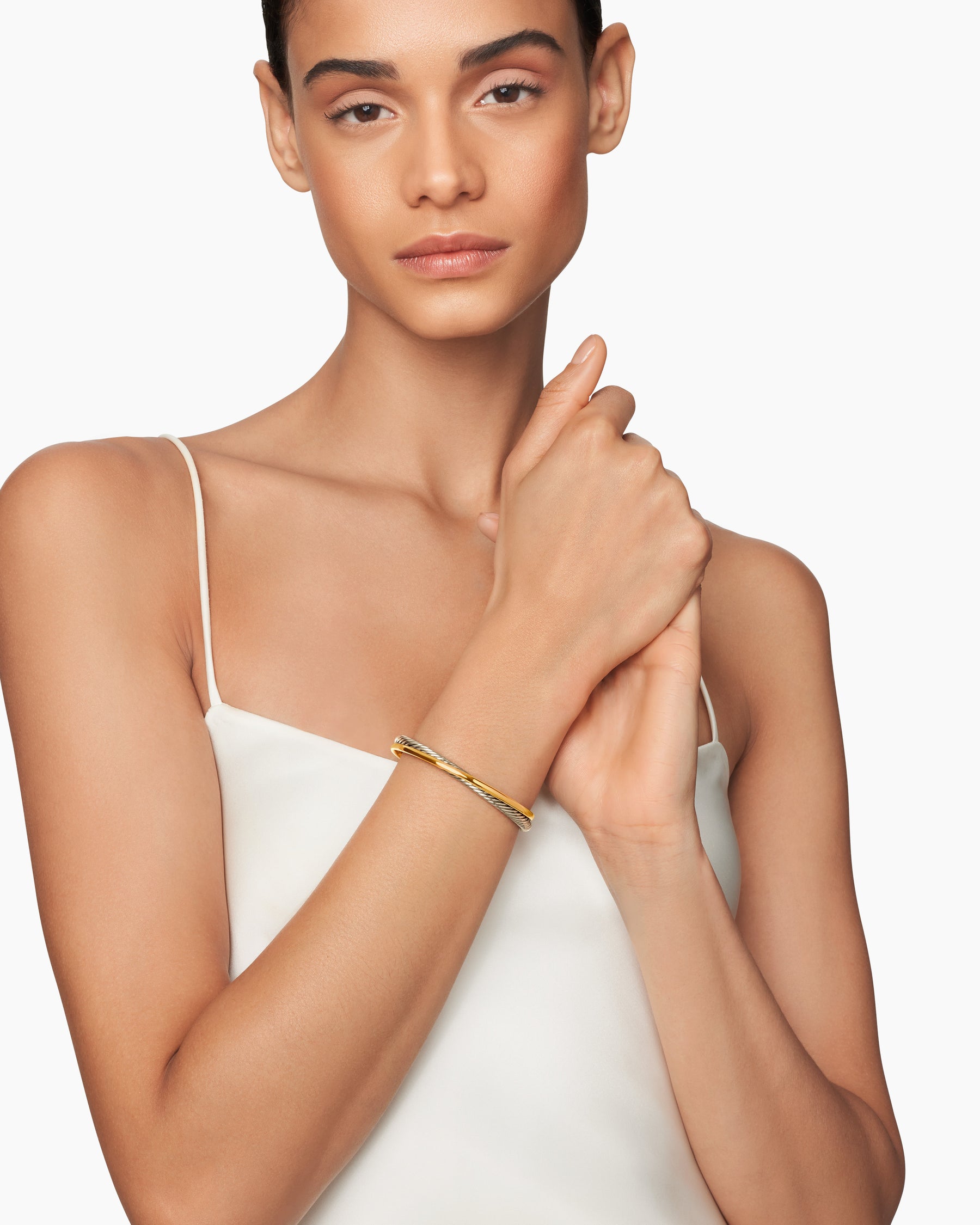Alternative view of Crossover Two Row Cuff Bracelet in Sterling Silver with 18K Yellow Gold, 5mm