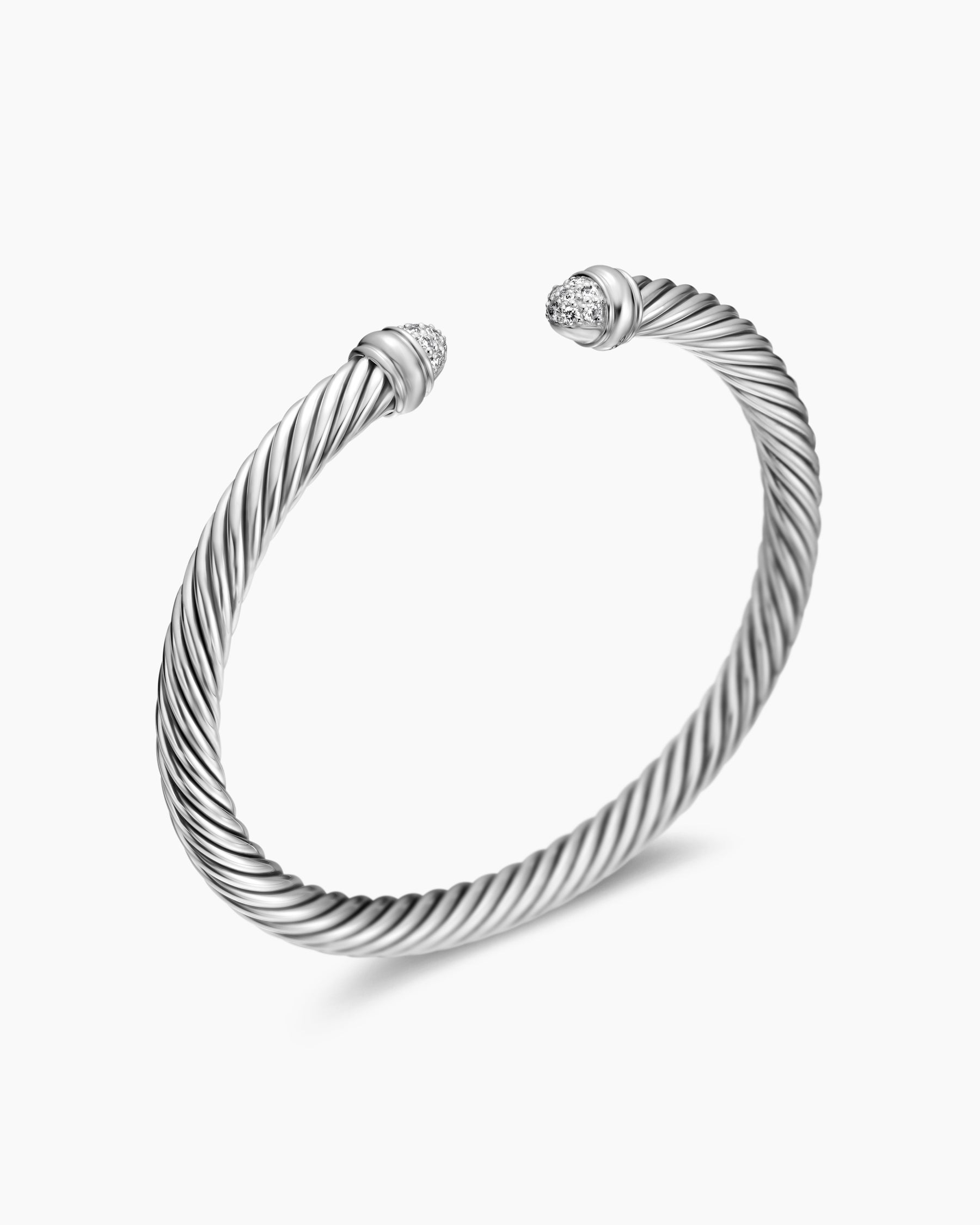 Classic Cable Bracelet in Sterling Silver with Pavé Diamond Domes, 5mm - Image 3