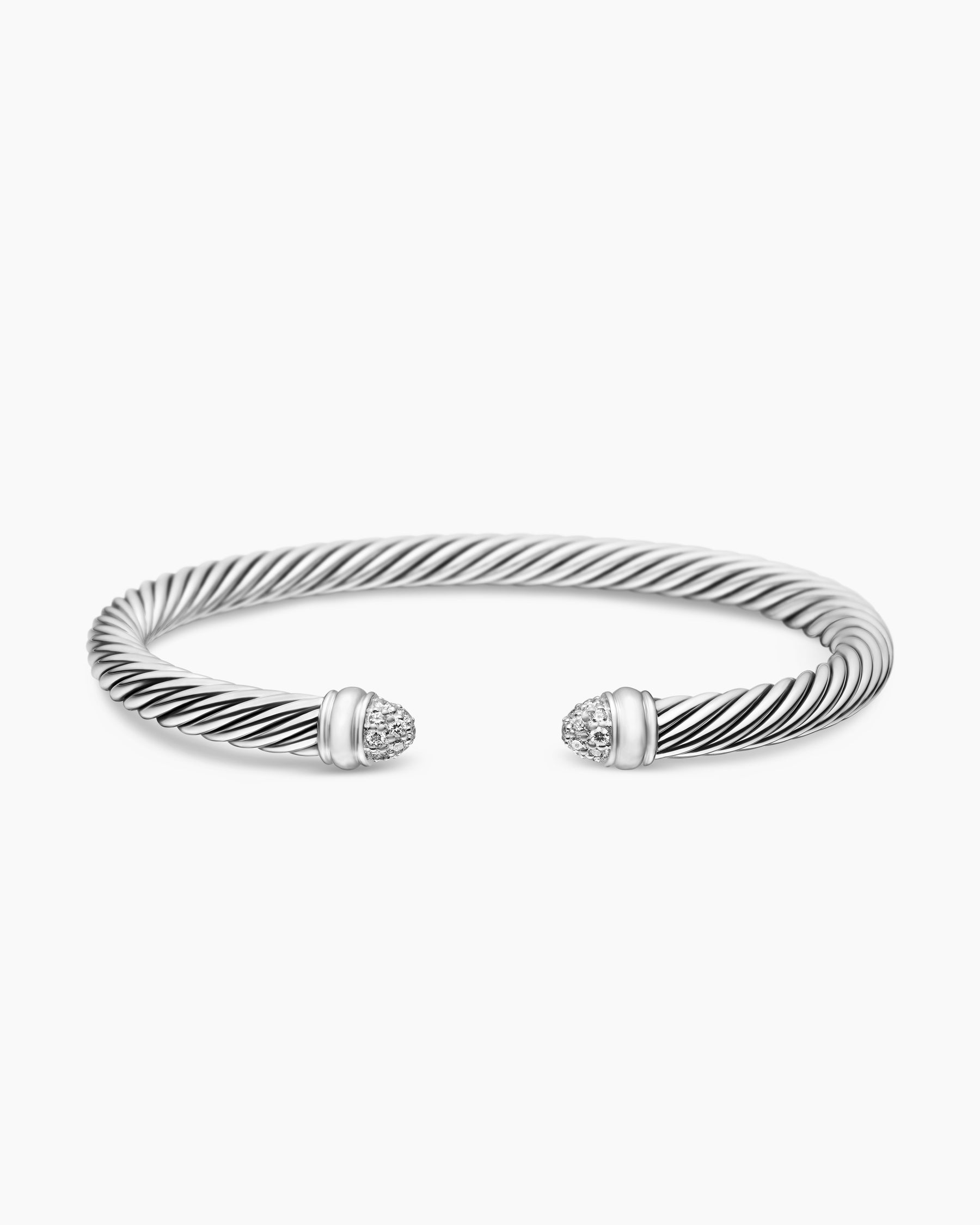 Classic Cable Bracelet in Sterling Silver with Pavé Diamond Domes, 5mm - Image 4
