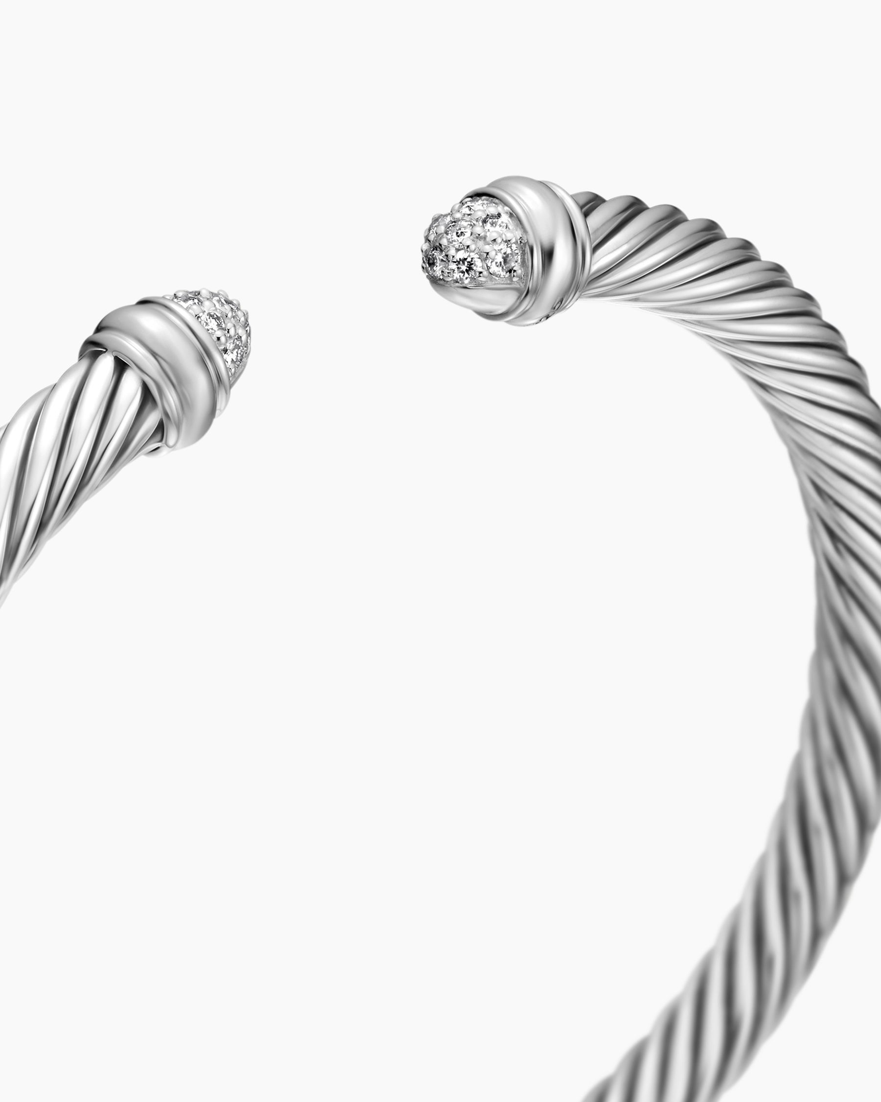 Classic Cable Bracelet in Sterling Silver with Pavé Diamond Domes, 5mm - Image 5