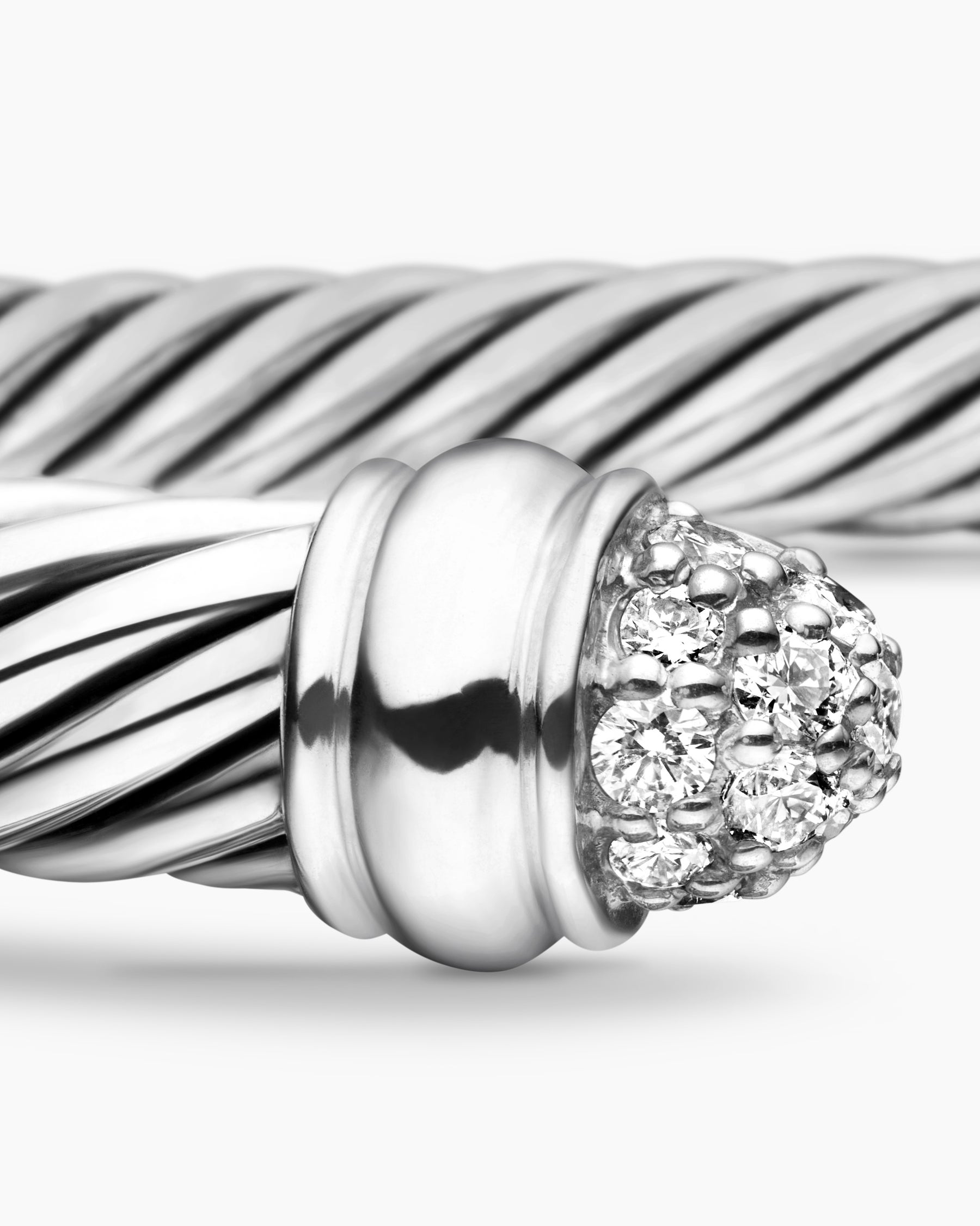Classic Cable Bracelet in Sterling Silver with Pavé Diamond Domes, 5mm - Image 6