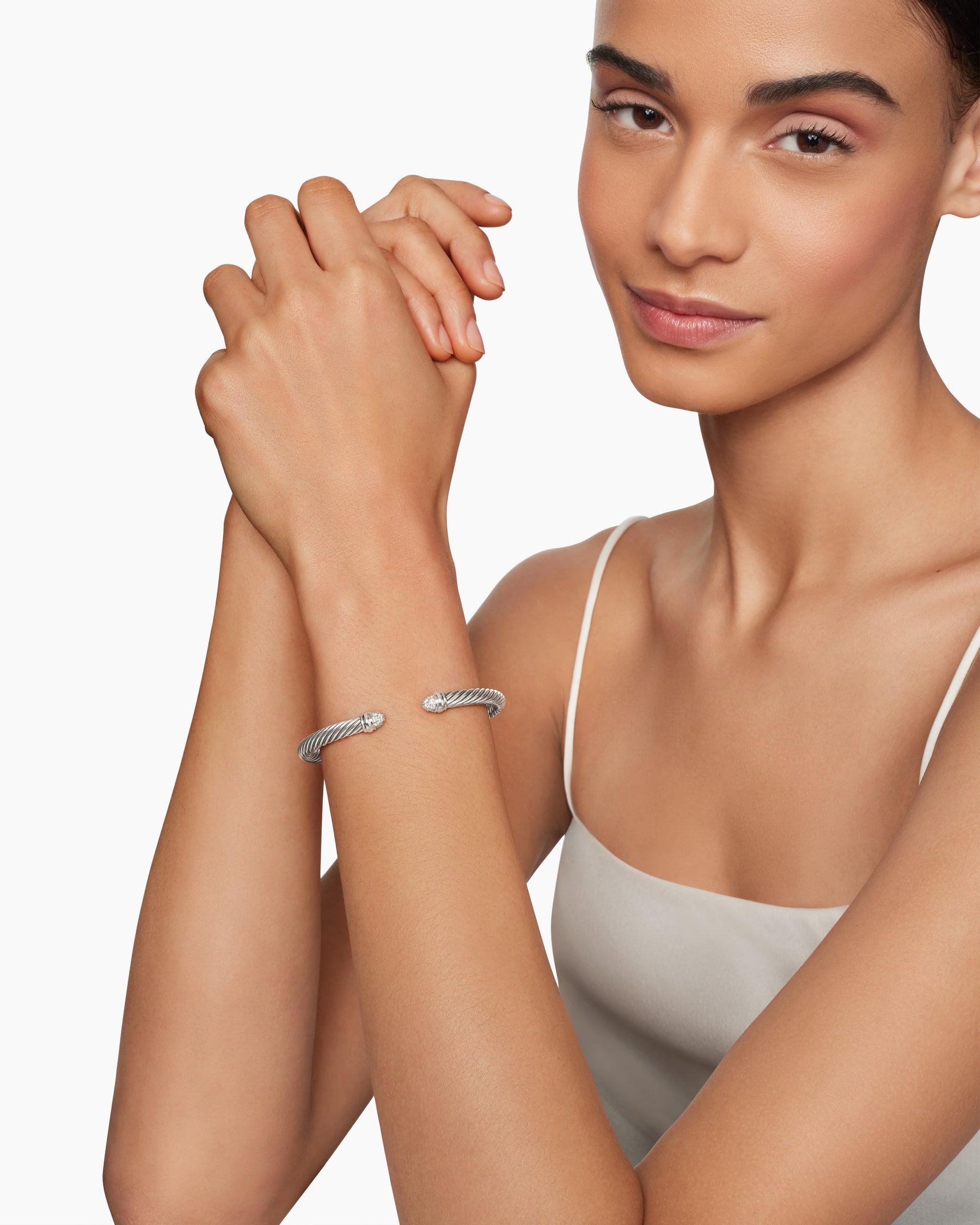 Classic Cable Bracelet in Sterling Silver with Pavé Diamond Domes, 5mm - Image 7
