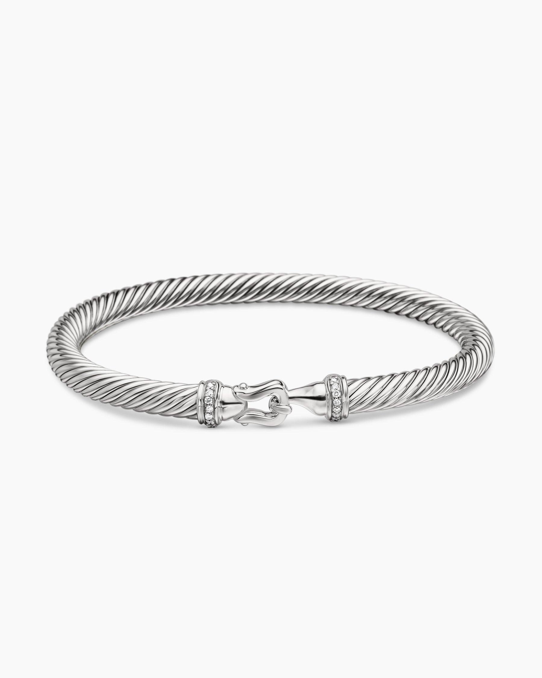Buckle Classic Cable Bracelet in Sterling Silver with Diamonds, 5mm - Image 4