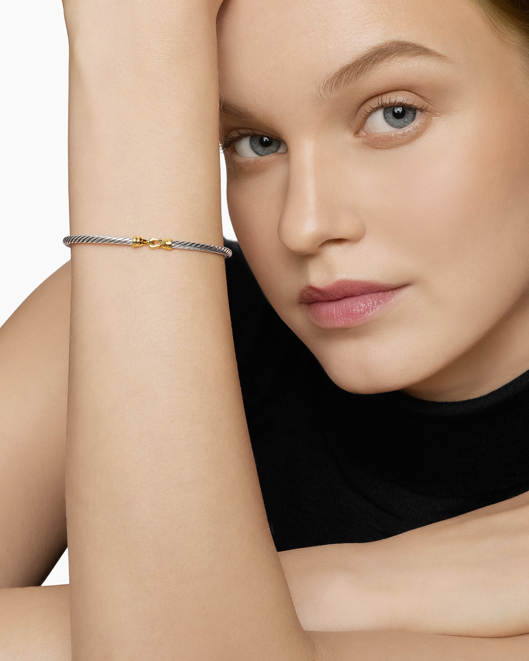 Alternative view of Buckle Classic Cable Bracelet in Sterling Silver with 18K Yellow Gold, 3mm