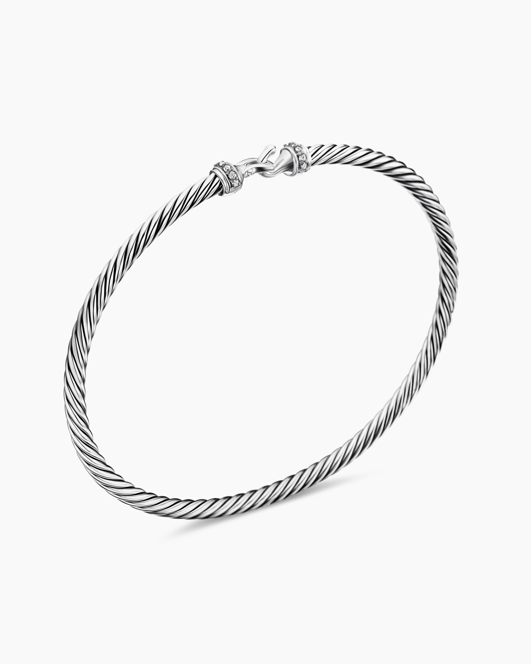 Buckle Classic Cable Bracelet in Sterling Silver with Diamonds, 3mm - Image 3
