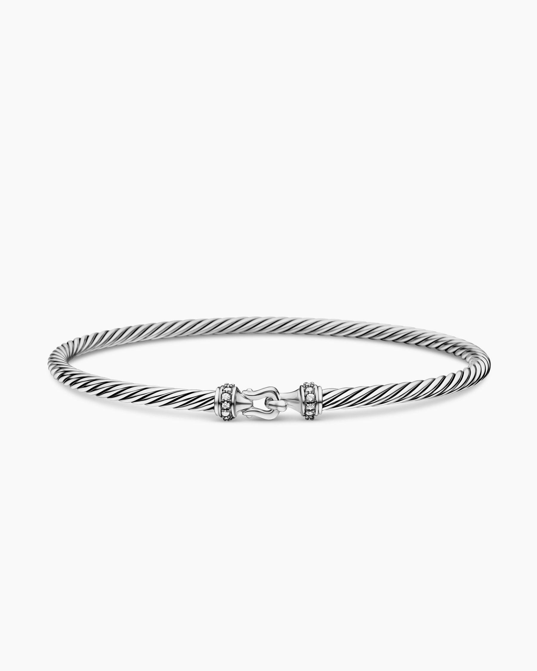 Buckle Classic Cable Bracelet in Sterling Silver with Diamonds, 3mm - Image 4