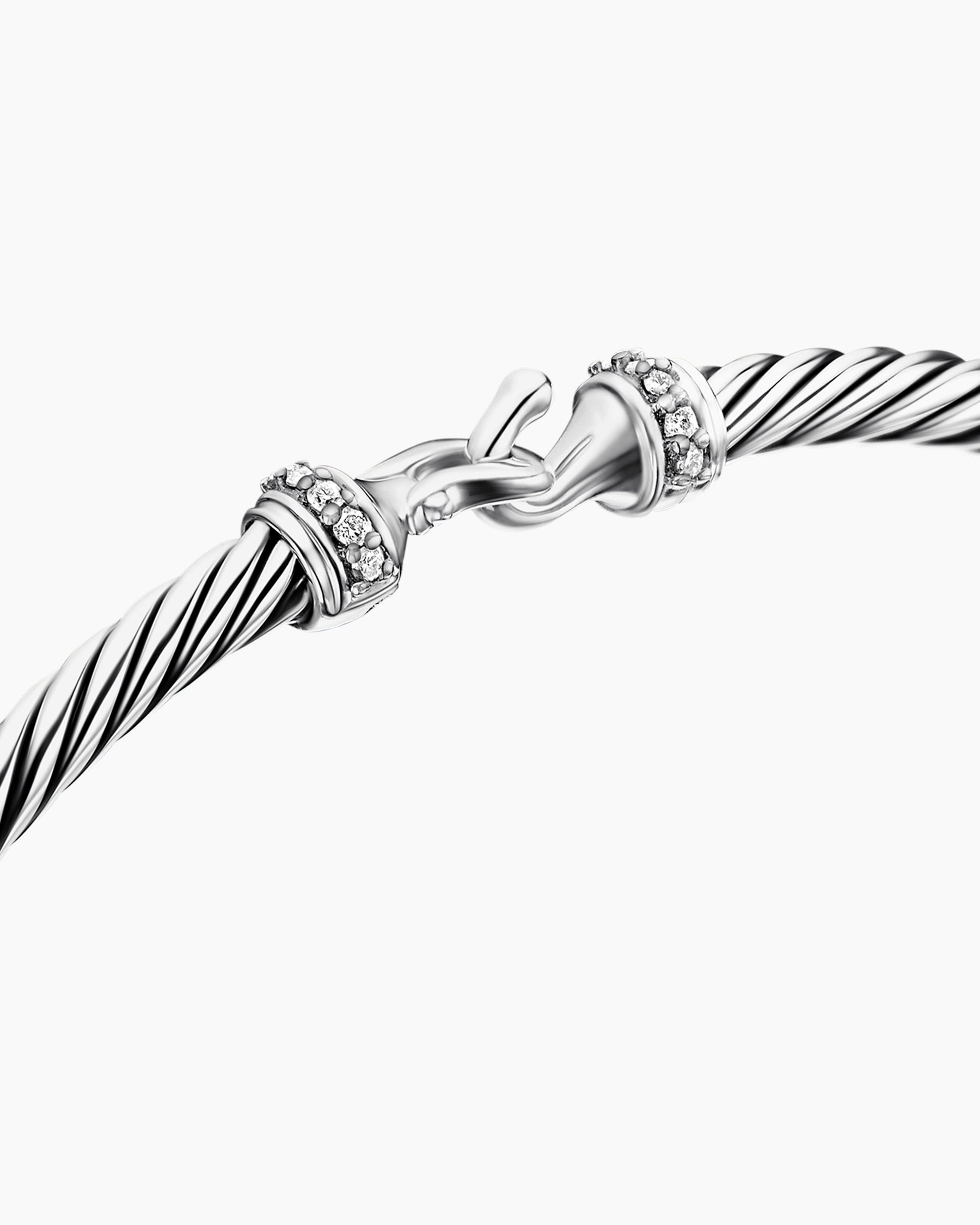 Buckle Classic Cable Bracelet in Sterling Silver with Diamonds, 3mm - Image 5