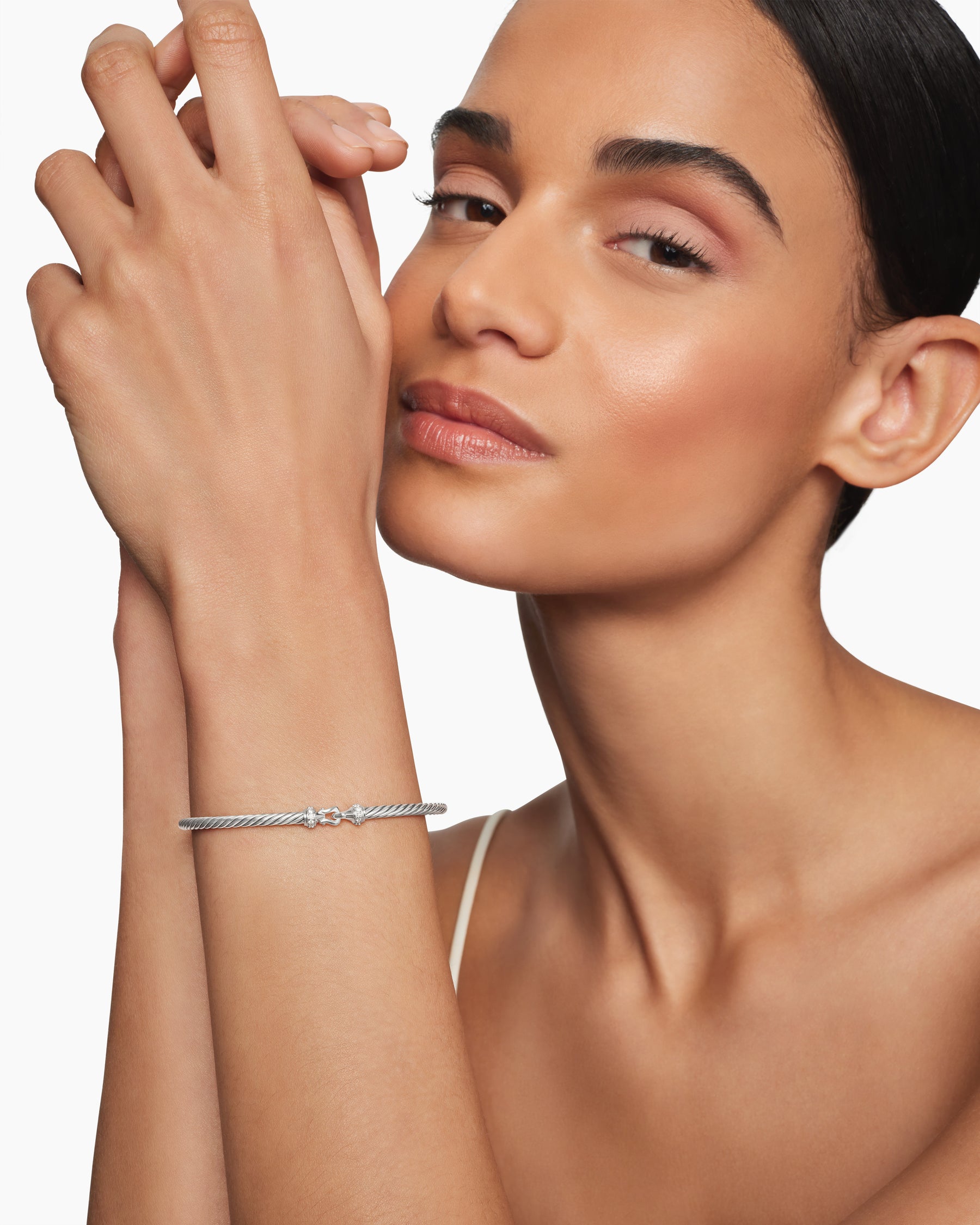 Buckle Classic Cable Bracelet in Sterling Silver with Diamonds, 3mm - Image 7