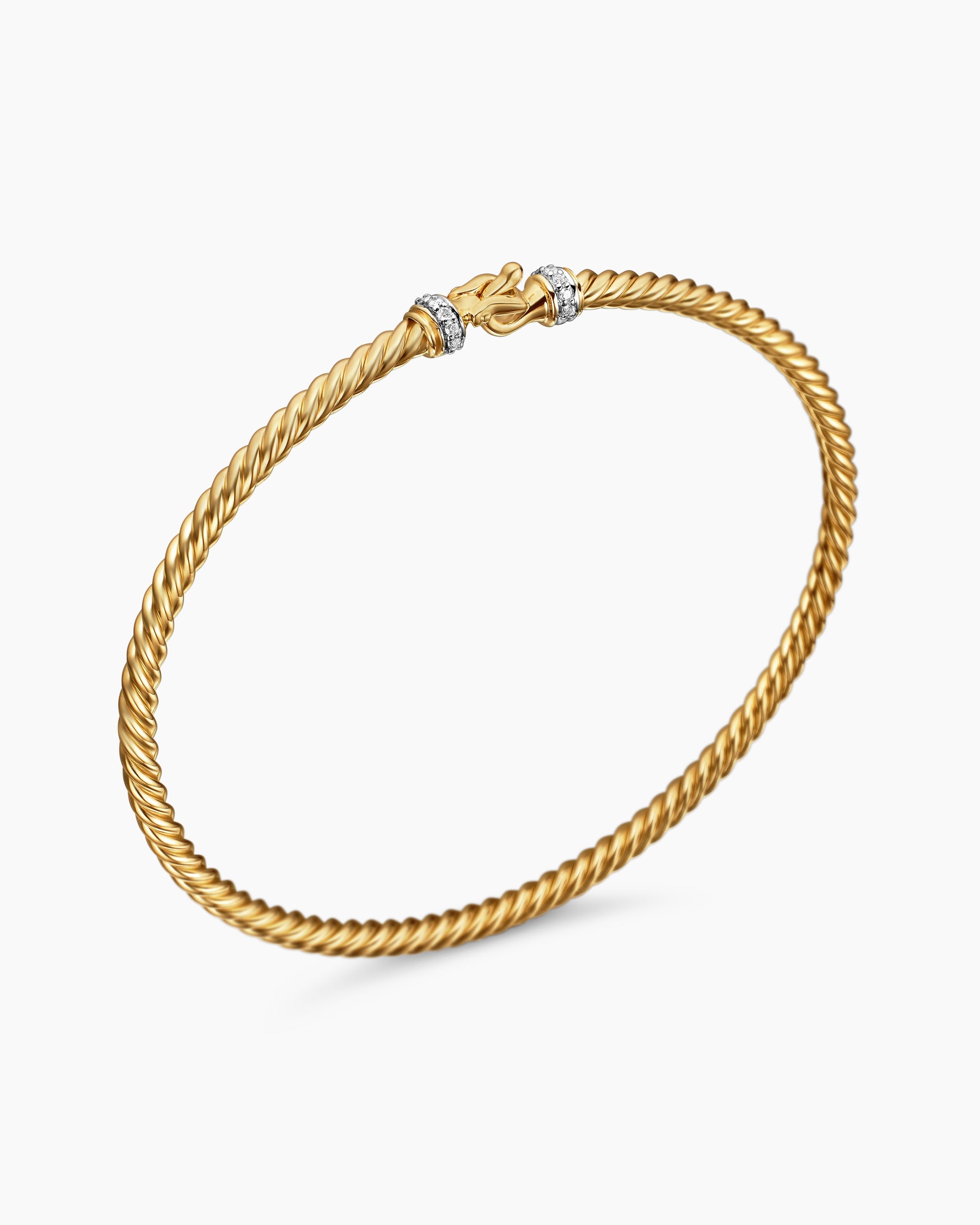 Buckle Classic Cable Bracelet in 18K Yellow Gold with Diamonds, 2.6mm - Image 3