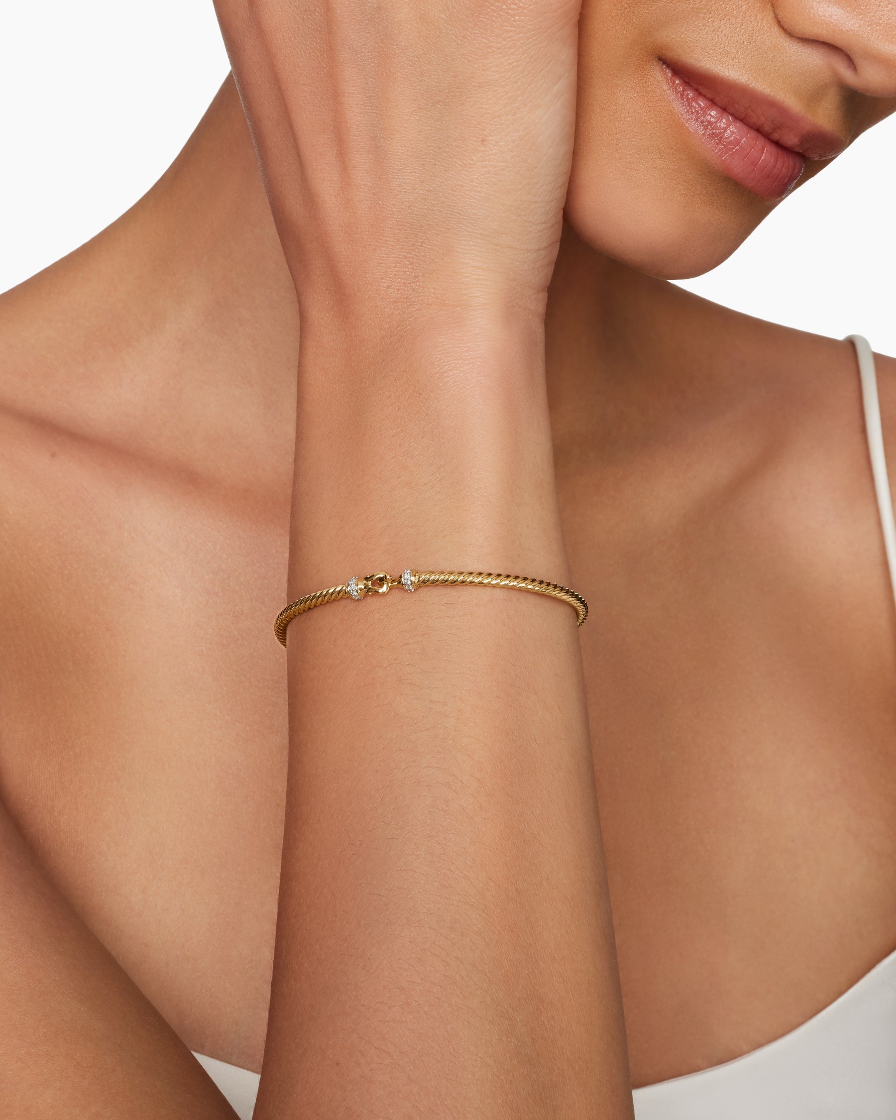 Alternative view of Buckle Classic Cable Bracelet in 18K Yellow Gold with Diamonds, 2.6mm