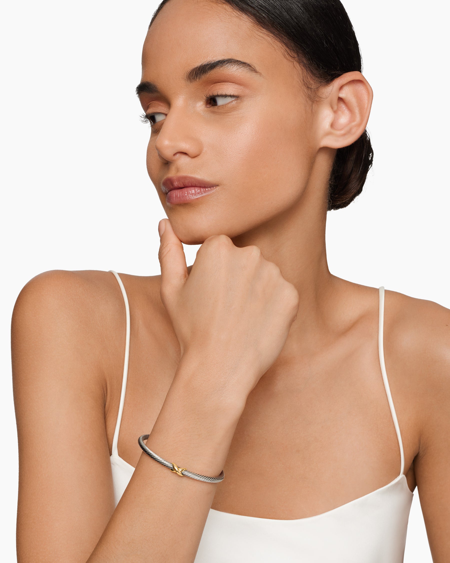 Alternative view of X Classic Cable Station Bracelet in Sterling Silver with 18K Yellow Gold, 4mm