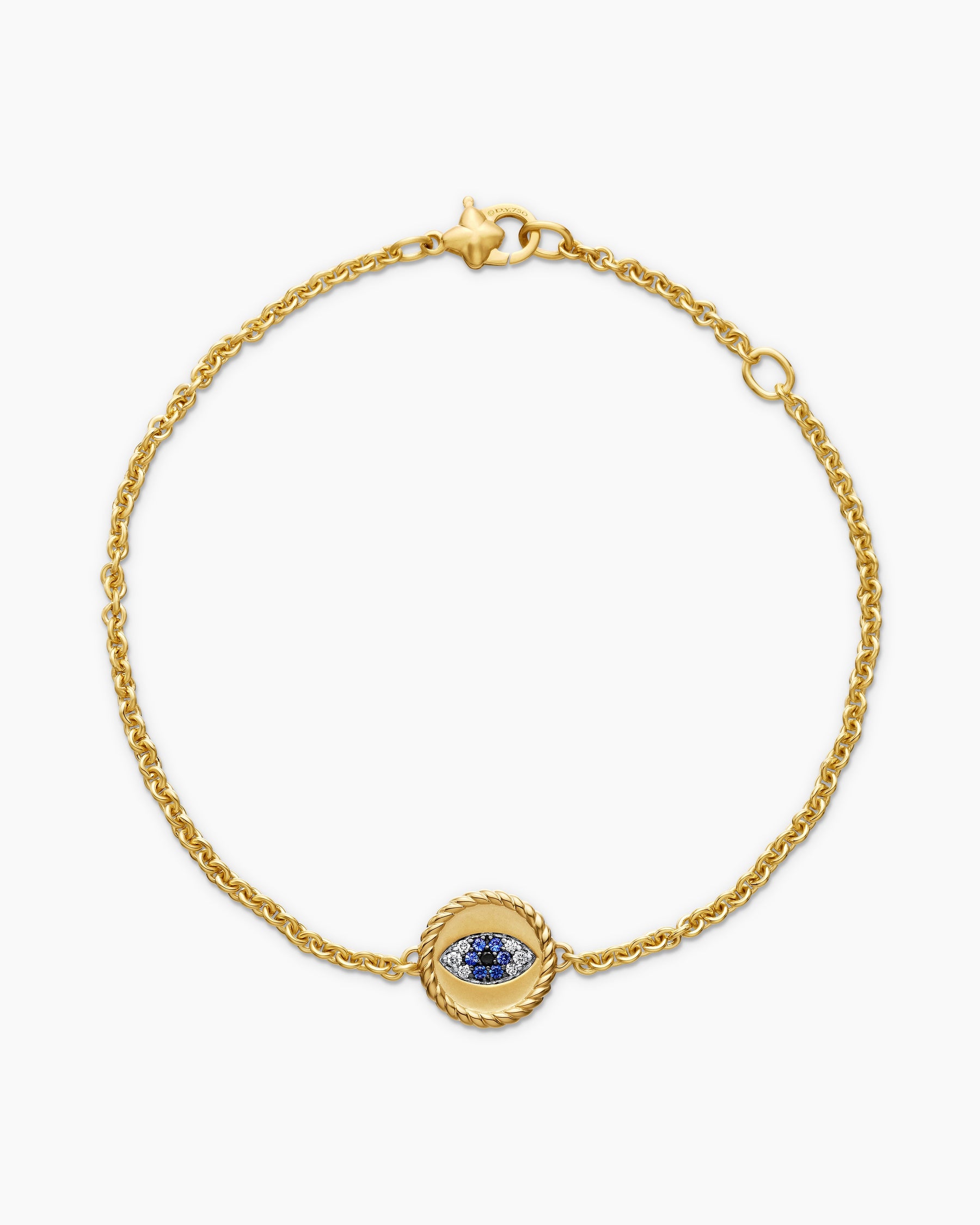 Cable Collectibles Evil Eye Bracelet in 18K Yellow Gold with Pavé Blue Sapphires and Diamonds, 2mm - Image 3