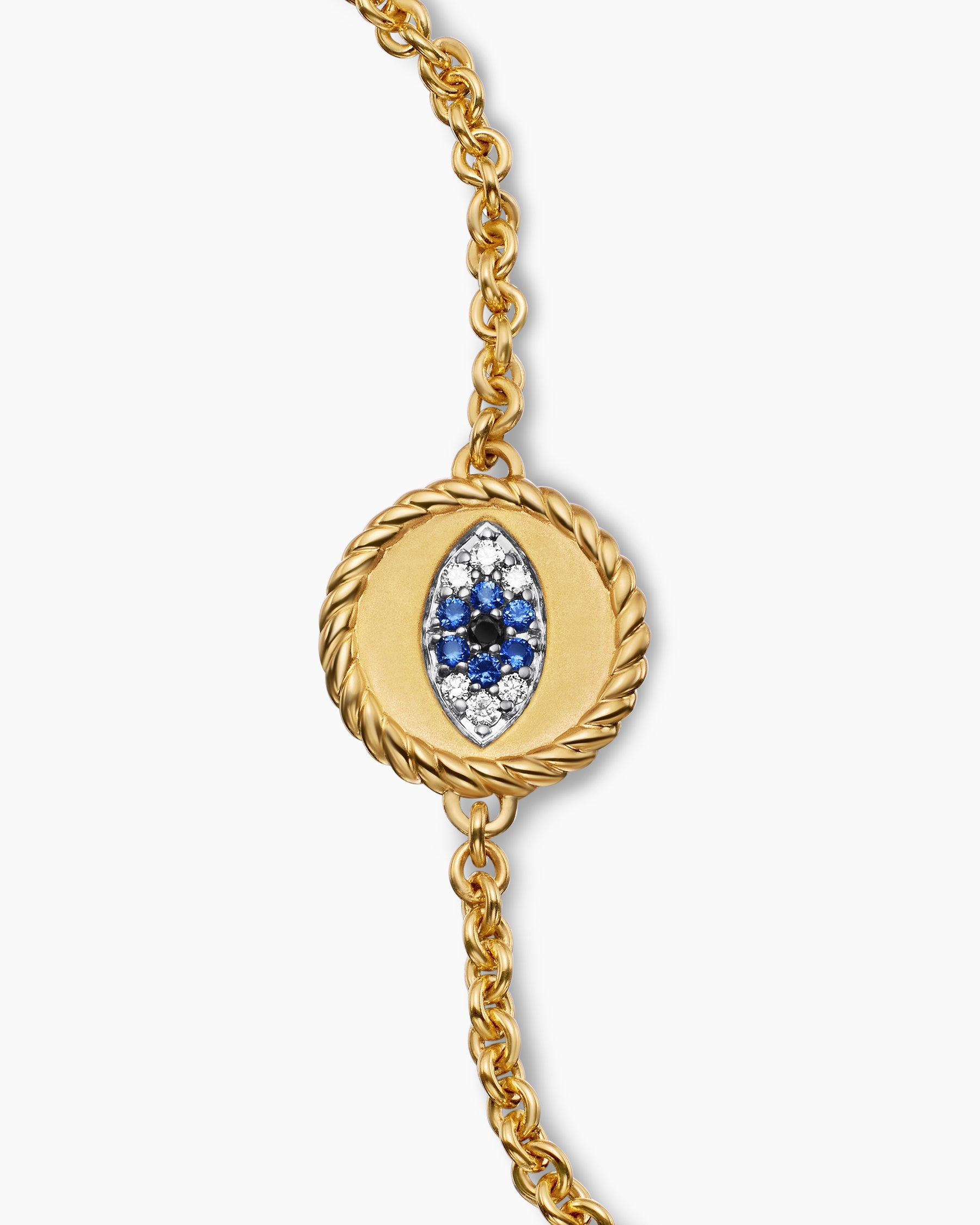 Cable Collectibles Evil Eye Bracelet in 18K Yellow Gold with Pavé Blue Sapphires and Diamonds, 2mm - Image 6
