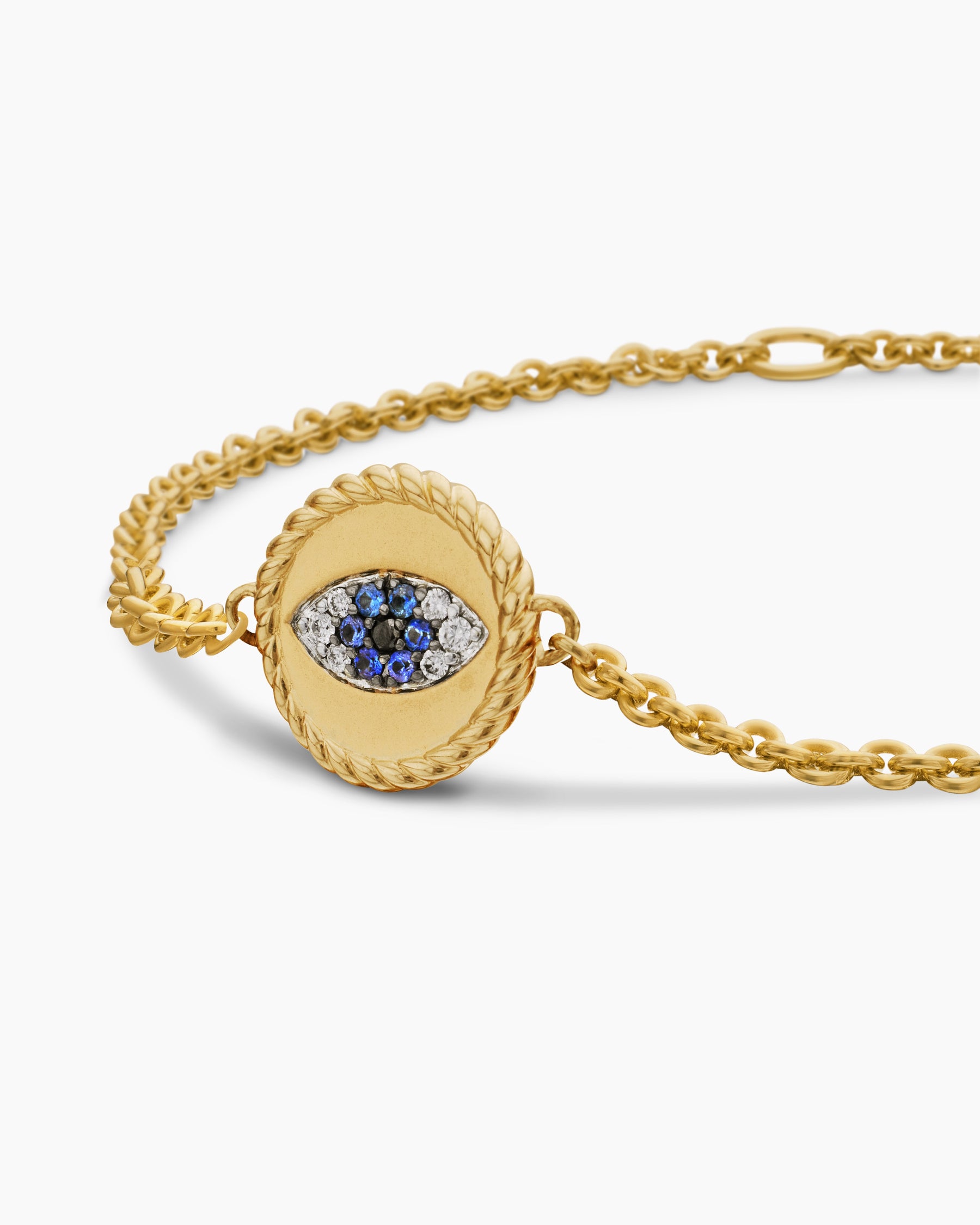 Cable Collectibles Evil Eye Bracelet in 18K Yellow Gold with Pavé Blue Sapphires and Diamonds, 2mm - Image 7