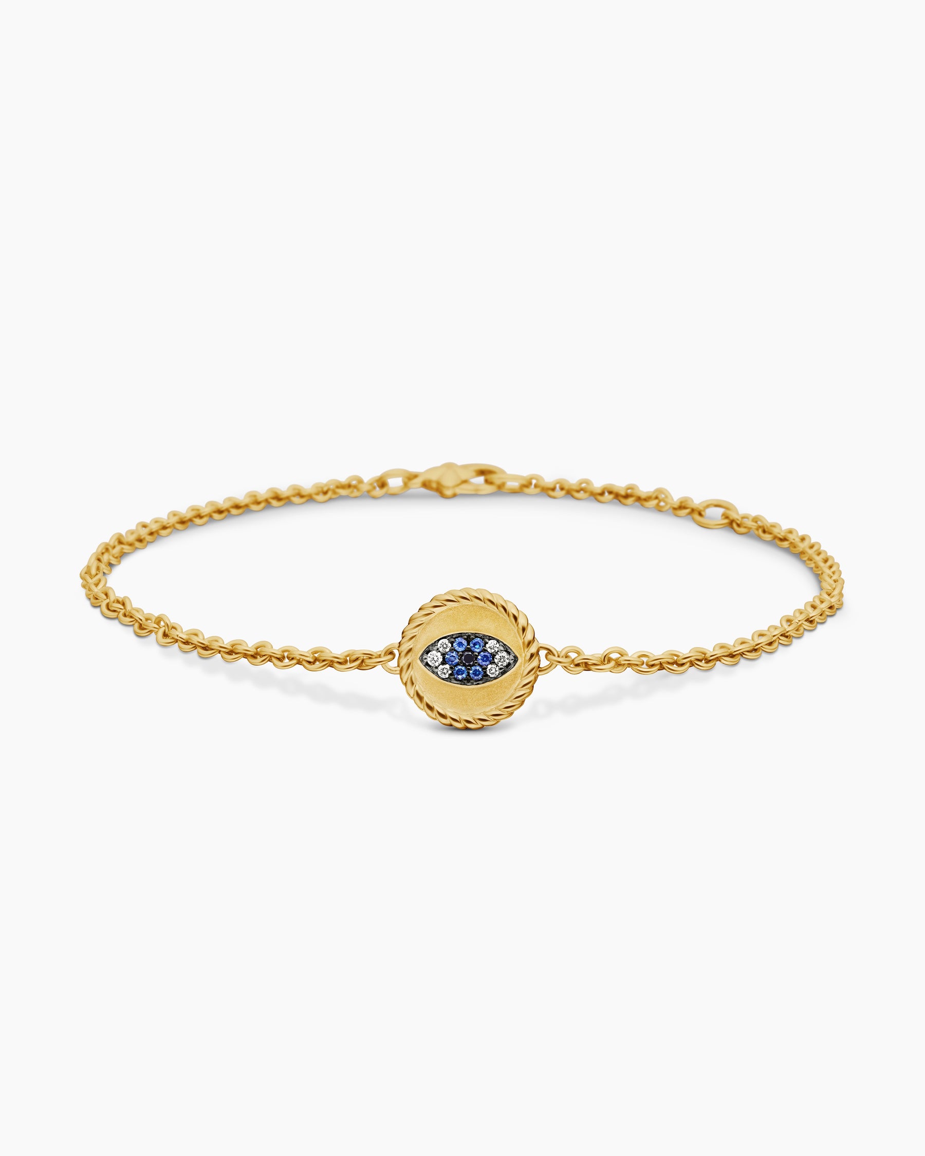 Cable Collectibles Evil Eye Bracelet in 18K Yellow Gold with Pavé Blue Sapphires and Diamonds, 2mm