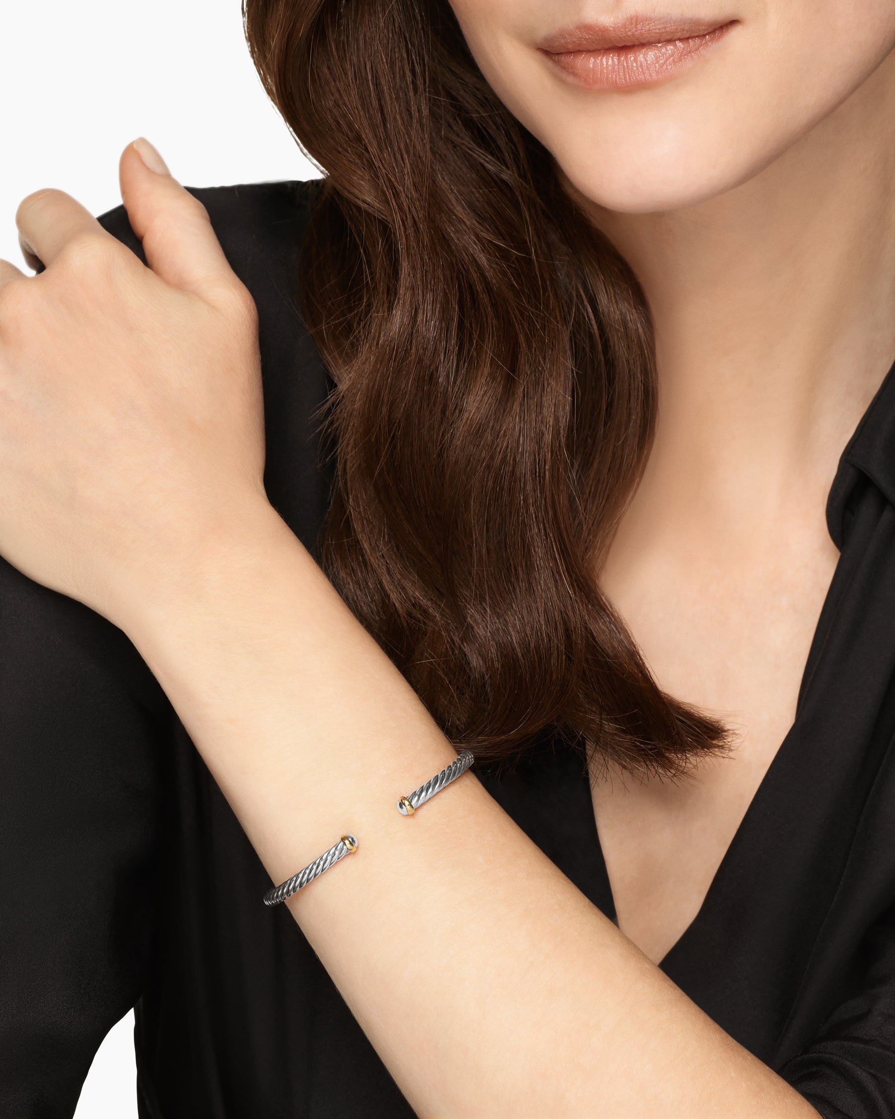 Alternative view of Cable Flex Bracelet in Sterling Silver with 14K Yellow Gold, 4mm