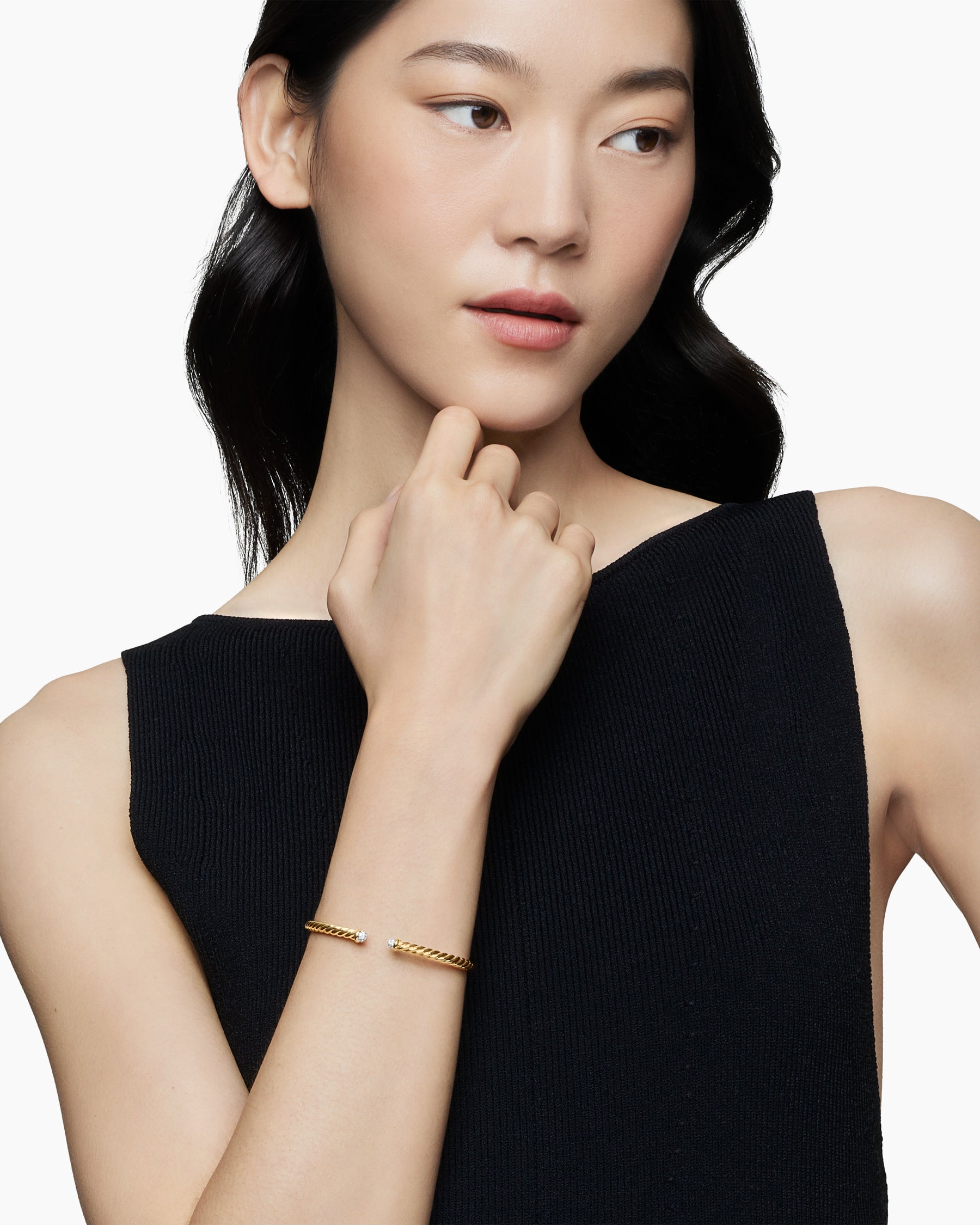 Alternative view of Cablespira Flex Bracelet in 18K Yellow Gold with Diamonds, 4mm