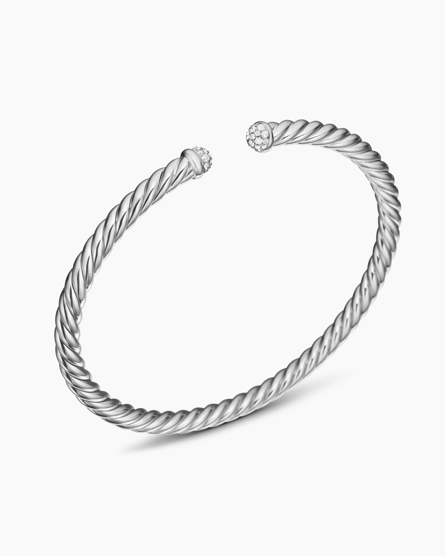 Cablespira Flex Bracelet in 18K White Gold with Diamonds, 4mm - Image 3