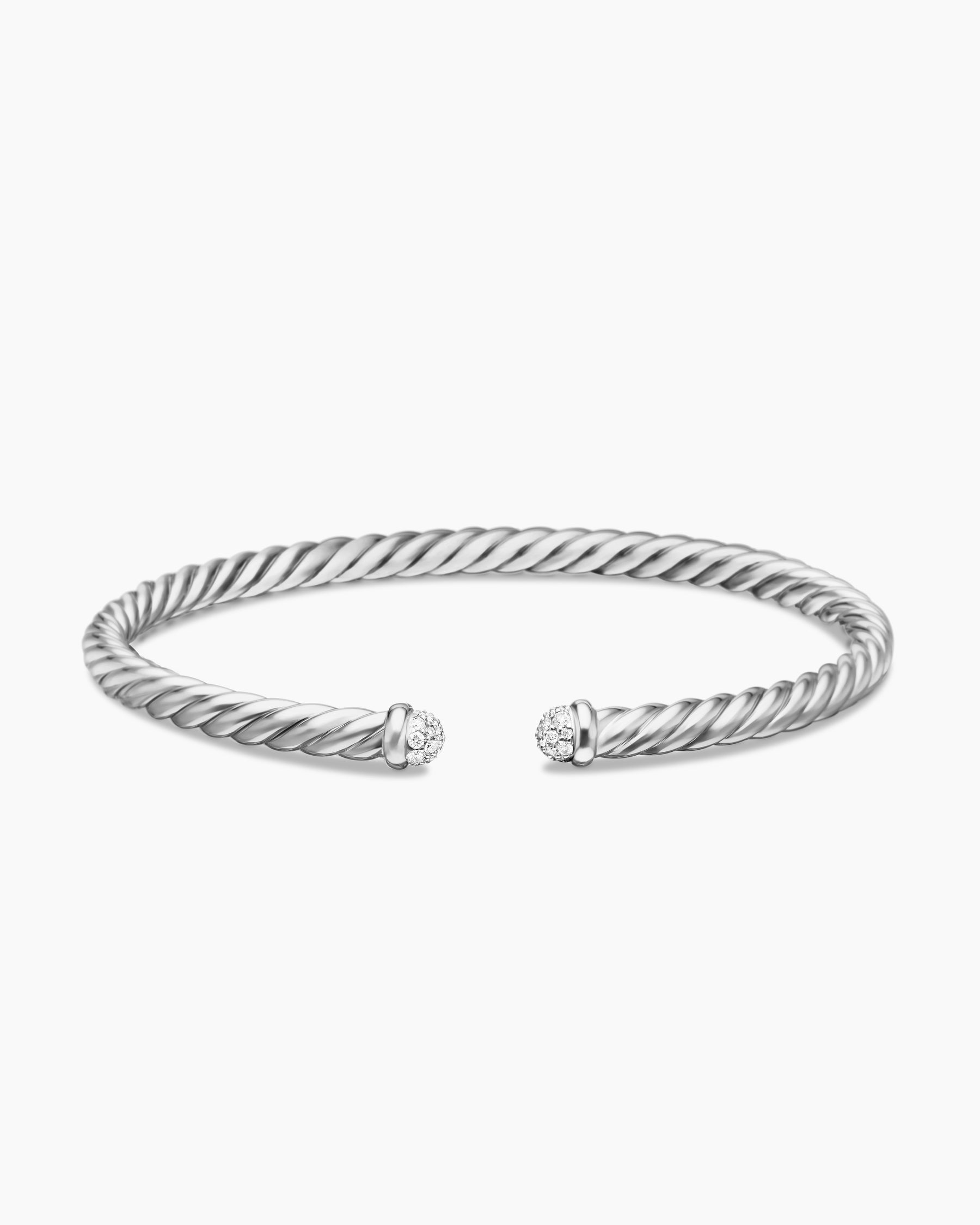 Cablespira Flex Bracelet in 18K White Gold with Diamonds, 4mm - Image 4