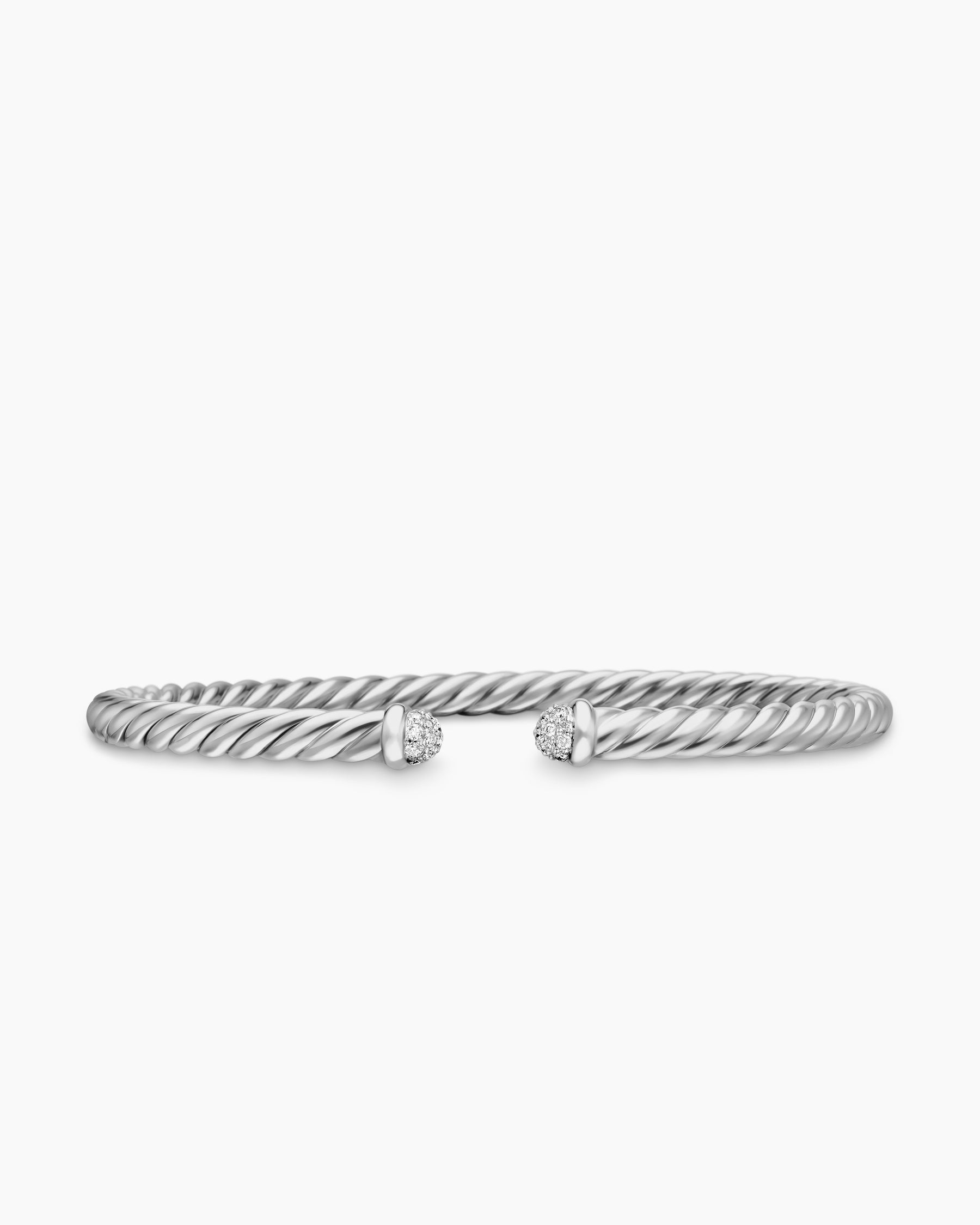 Cablespira Flex Bracelet in 18K White Gold with Diamonds, 4mm