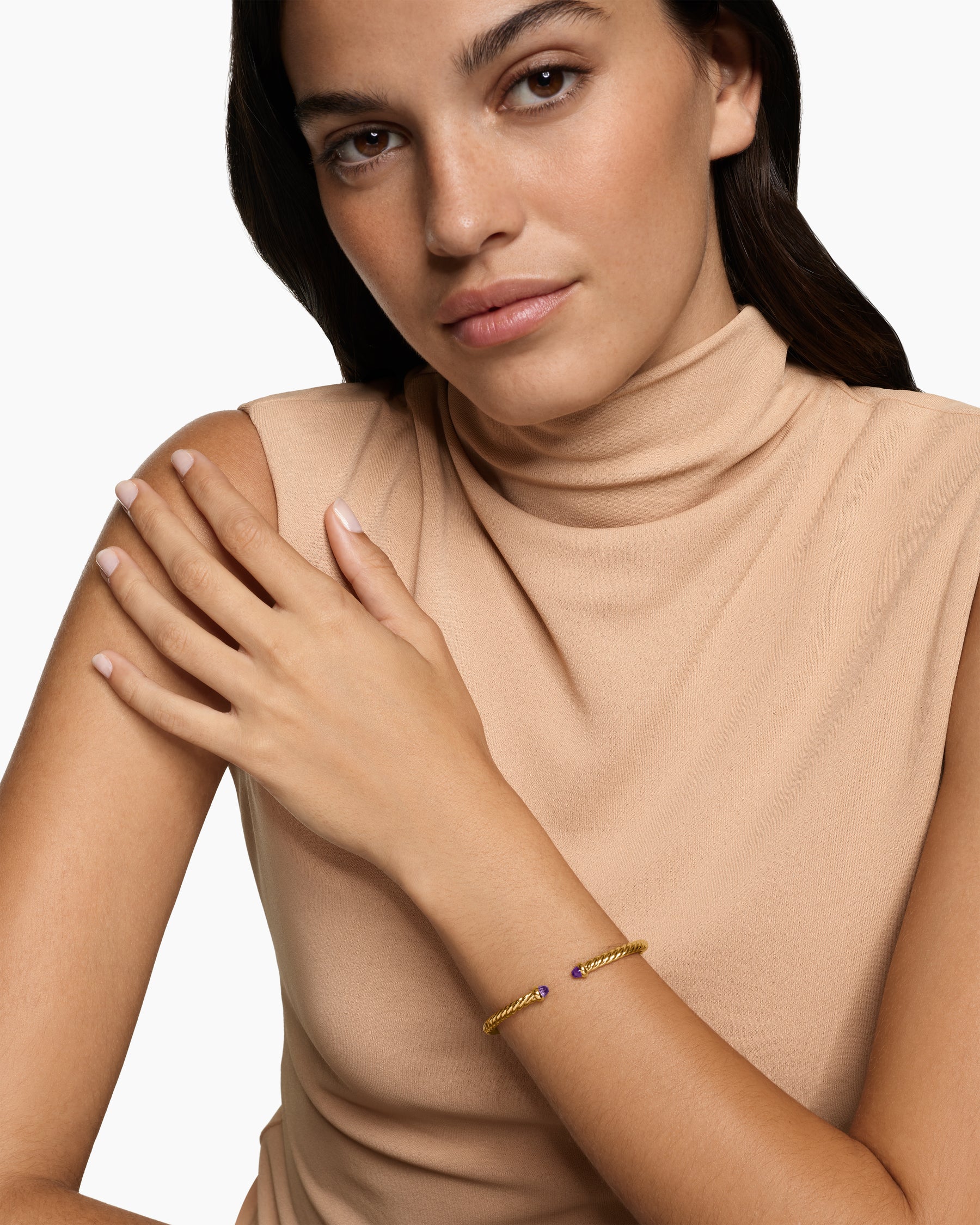 Alternative view of Cablespira Flex Bracelet in 18K Yellow Gold with Amethyst, 4mm