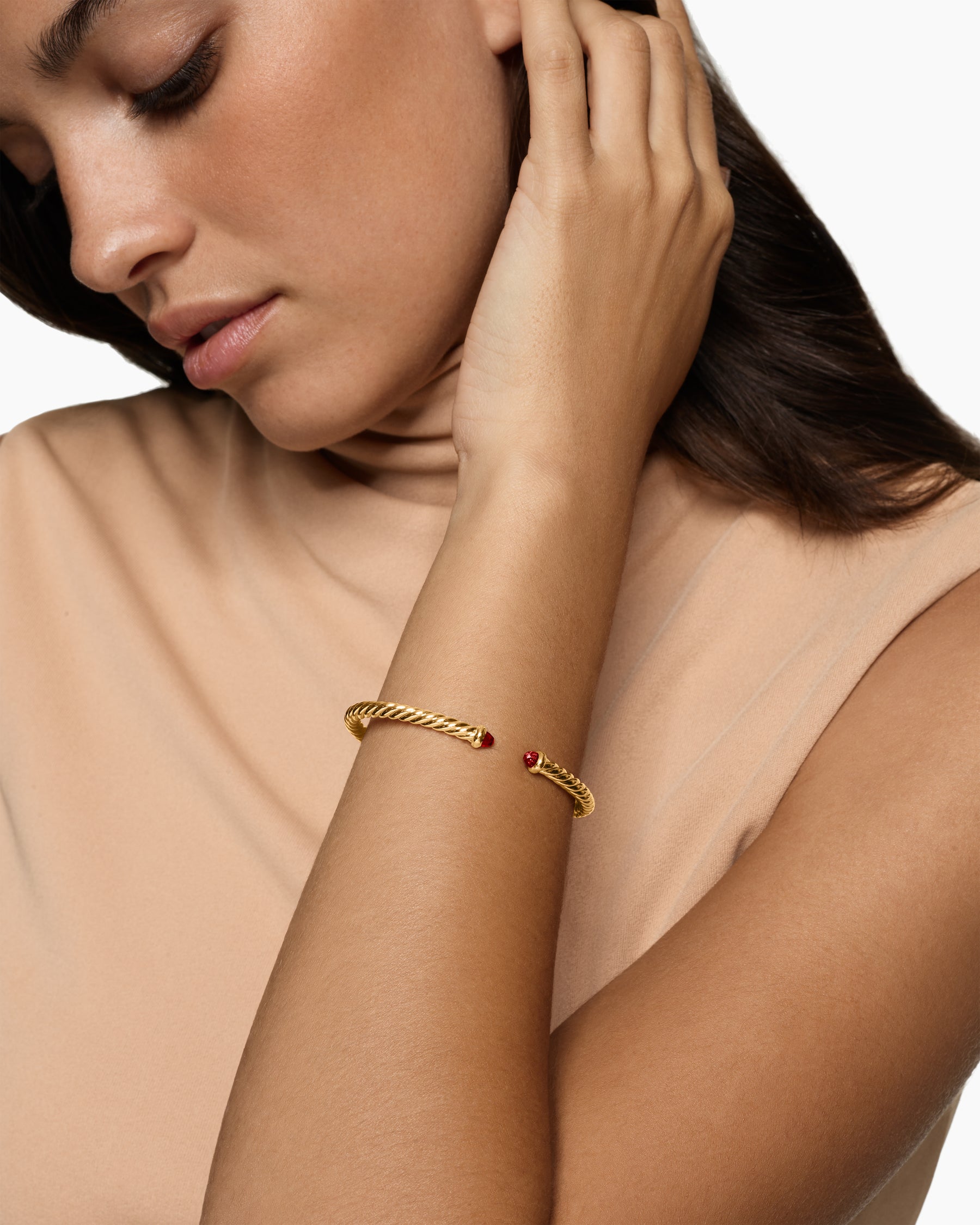 Alternative view of Cablespira Flex Bracelet in 18K Yellow Gold with Rhodolite Garnet, 4mm
