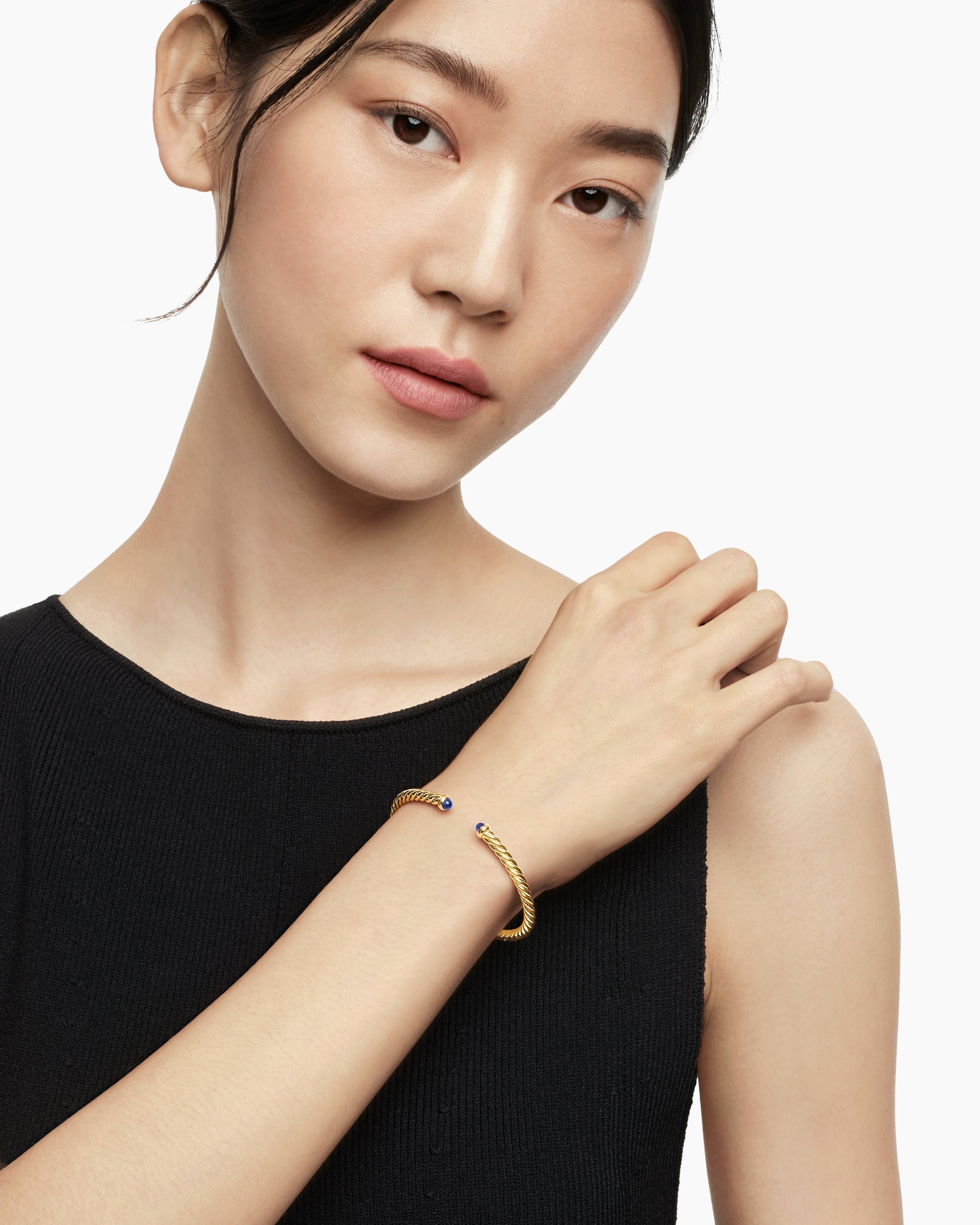 Alternative view of Cablespira Flex Bracelet in 18K Yellow Gold with Blue Sapphires, 4mm